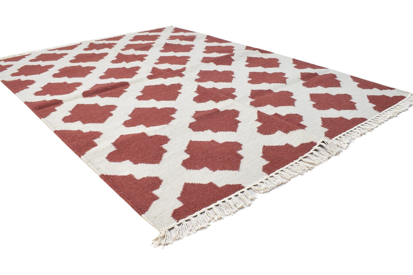 Wool Red Rug 4' X 6' Modern Dhurrie Moroccan Trellis Room Size Carpet 