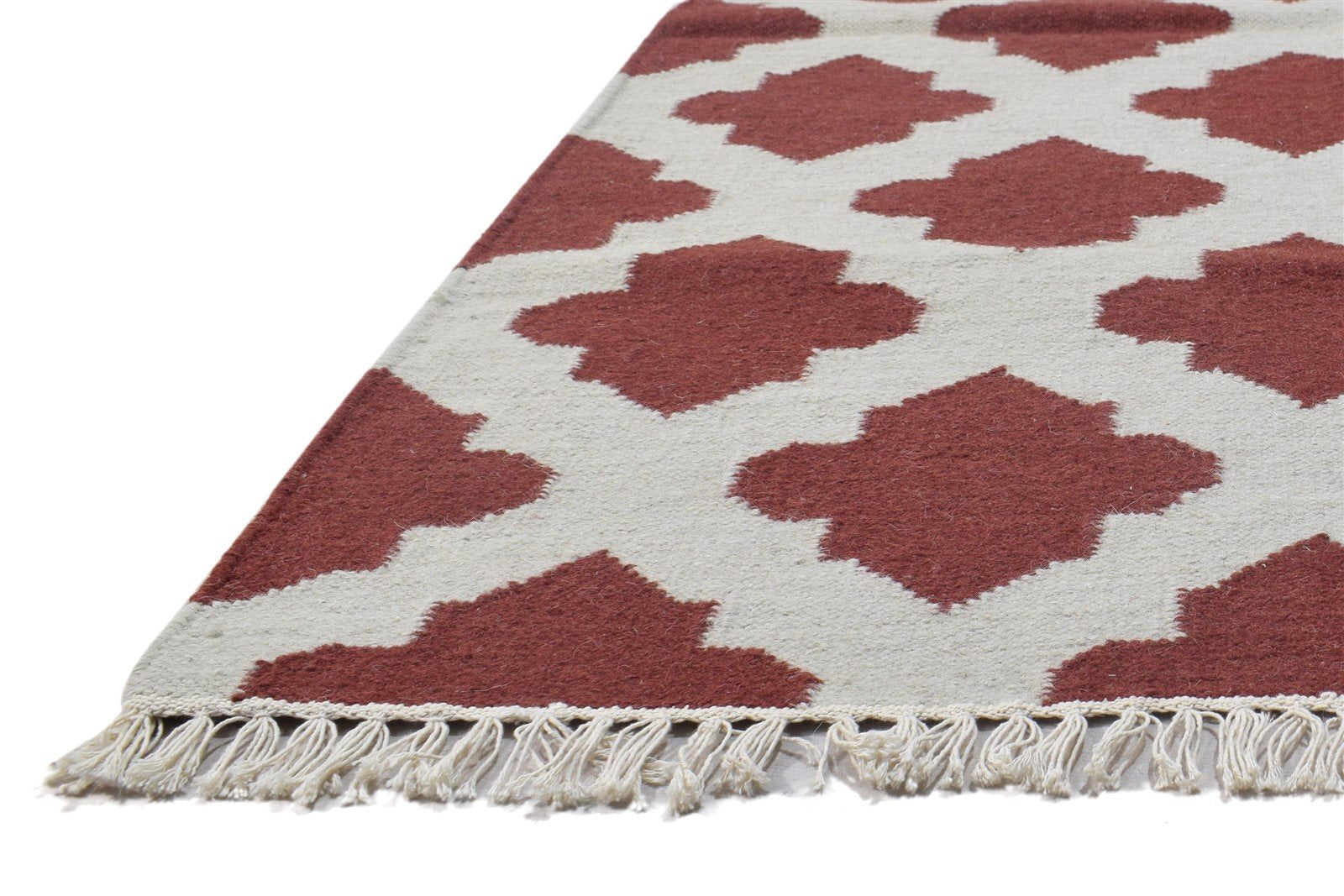 Wool Red Rug 4' X 6' Modern Dhurrie Moroccan Trellis Room Size Carpet 