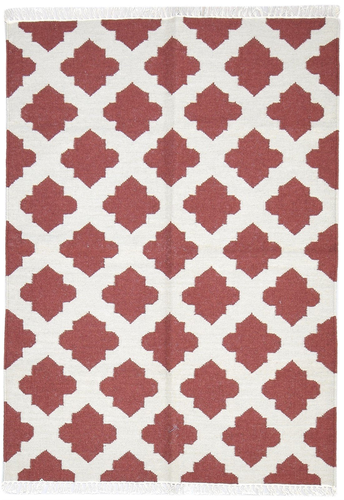 Wool Red Rug 4' X 6' Modern Dhurrie Moroccan Trellis Room Size Carpet 