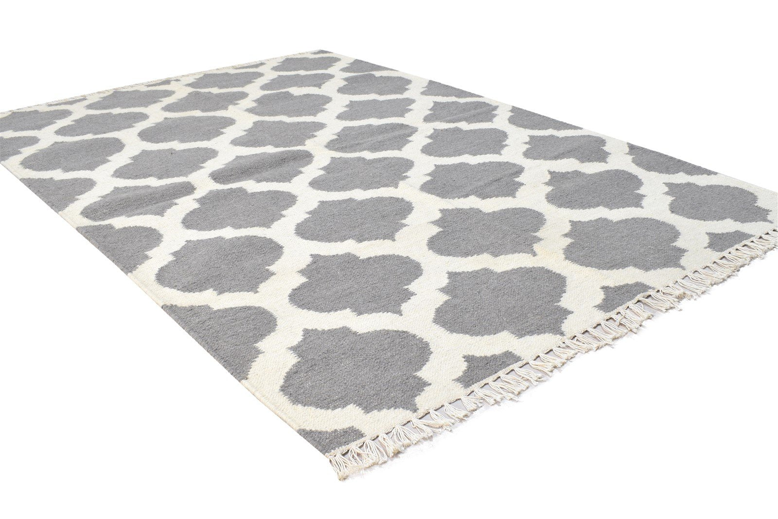 Dhurrie Dark Grey Wool Rug 4' X 6' Modern Moroccan Trellis Room Size Carpet 