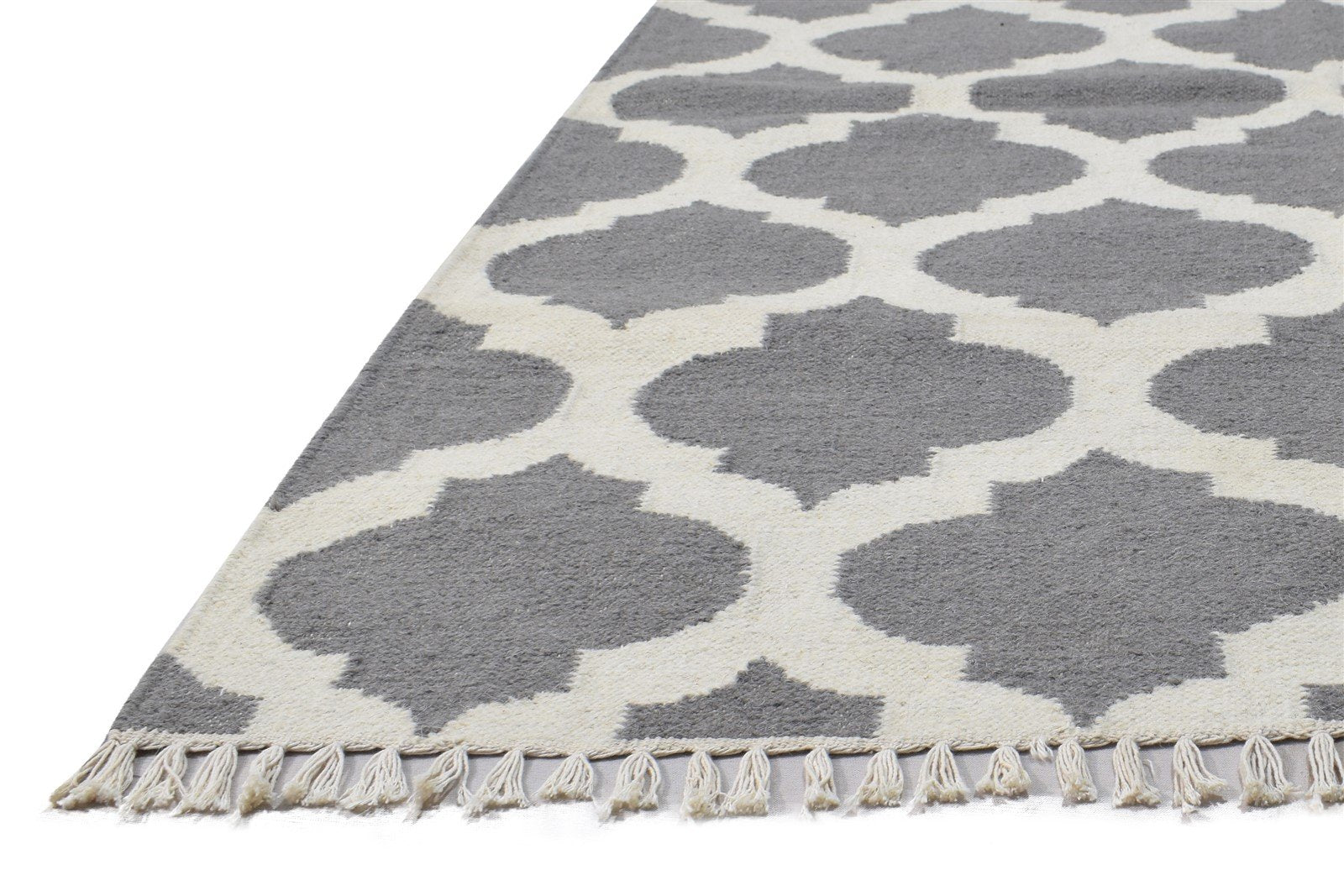 Dhurrie Dark Grey Wool Rug 4' X 6' Modern Moroccan Trellis Room Size Carpet 