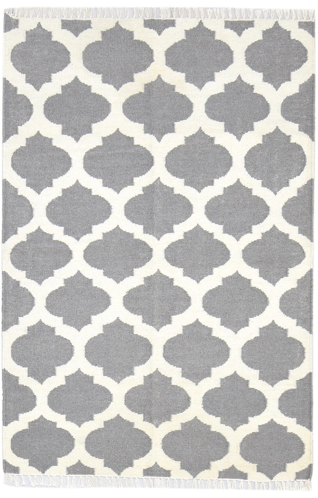 Dhurrie Dark Grey Wool Rug 4' X 6' Modern Moroccan Trellis Room Size Carpet 