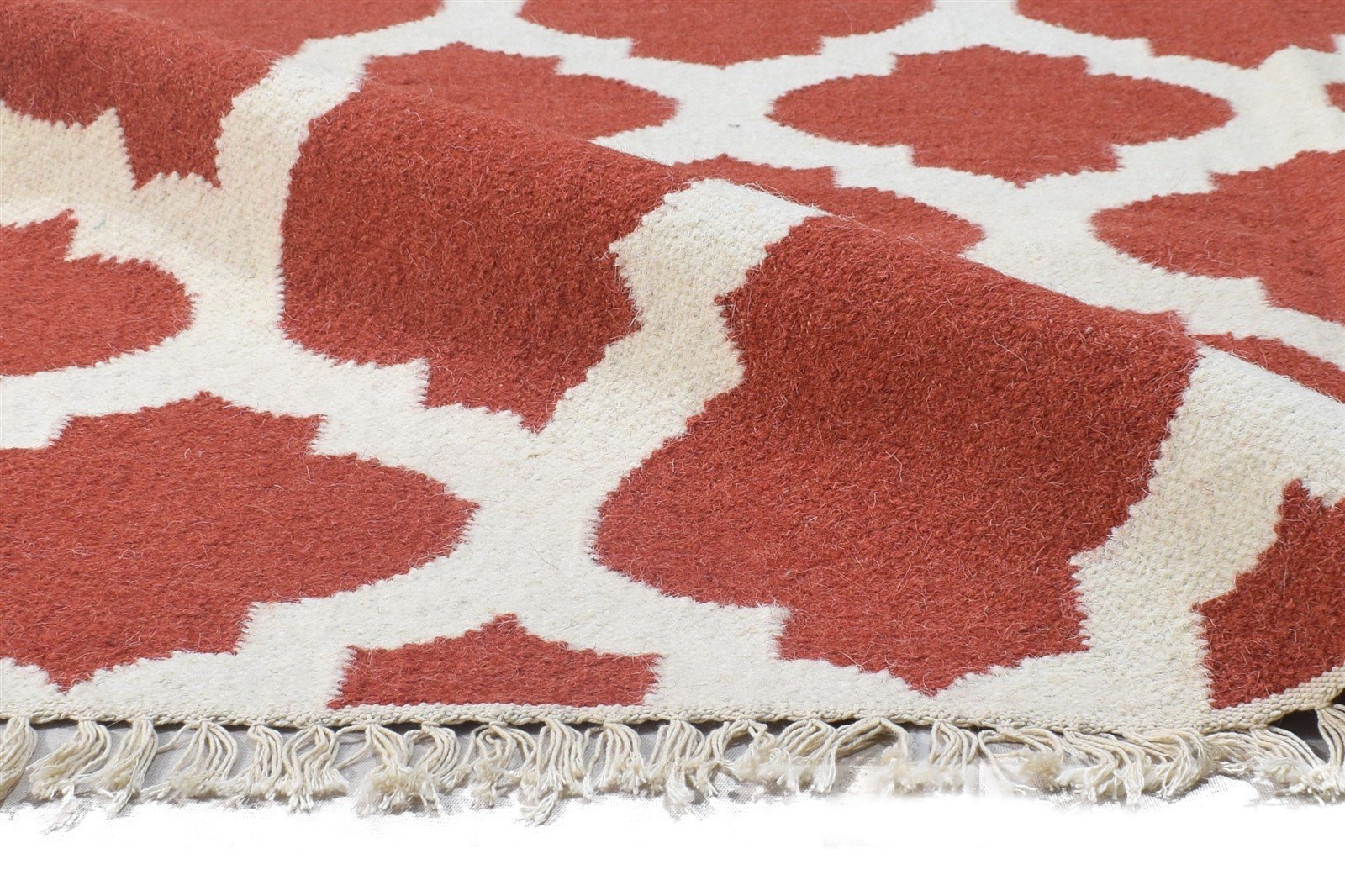 5' X 7' Rug Wool Red Modern Dhurrie Moroccan Trellis Room Size Carpet 