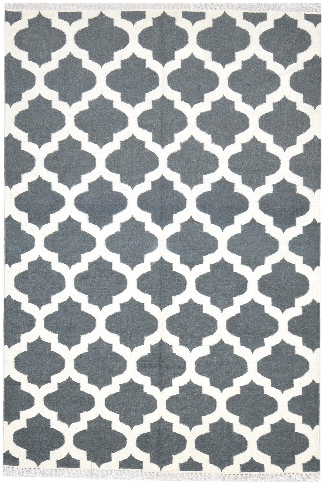 Dhurrie Dark Grey Wool Rug 5' X 7' Modern Moroccan Trellis Room Size Carpet 