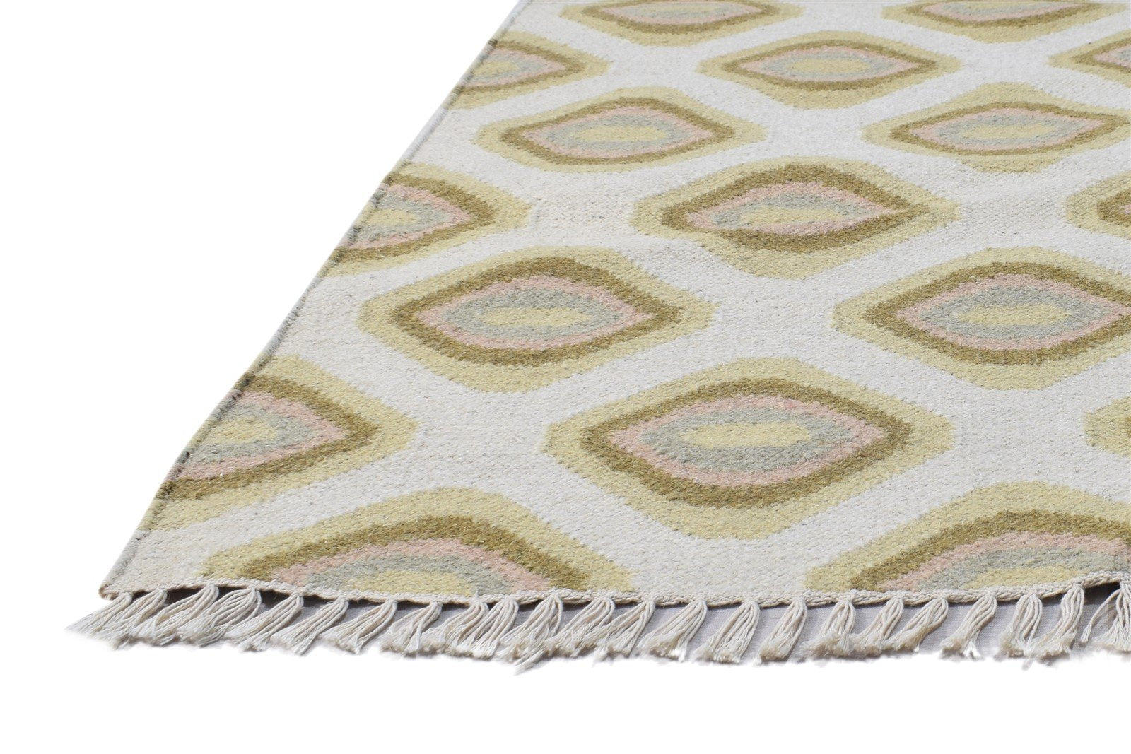 4' X 6' Rug Wool Sand Modern Dhurrie Scandinavian Diamond Room Size Carpet 