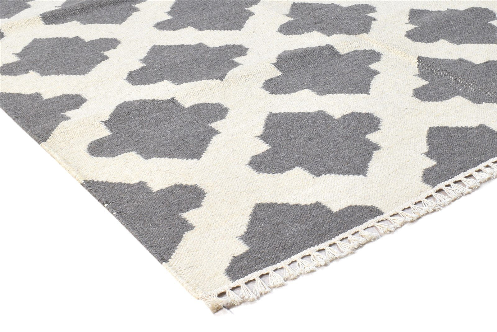 4' X 6' Rug Wool Dark Grey Modern Dhurrie Moroccan Trellis Room Size Carpet 