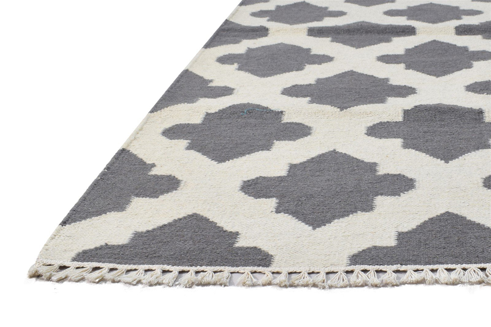 4' X 6' Rug Wool Dark Grey Modern Dhurrie Moroccan Trellis Room Size Carpet 