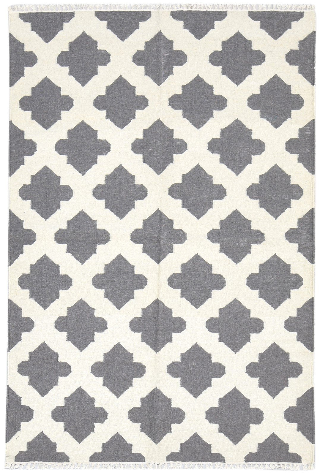 4' X 6' Rug Wool Dark Grey Modern Dhurrie Moroccan Trellis Room Size Carpet 