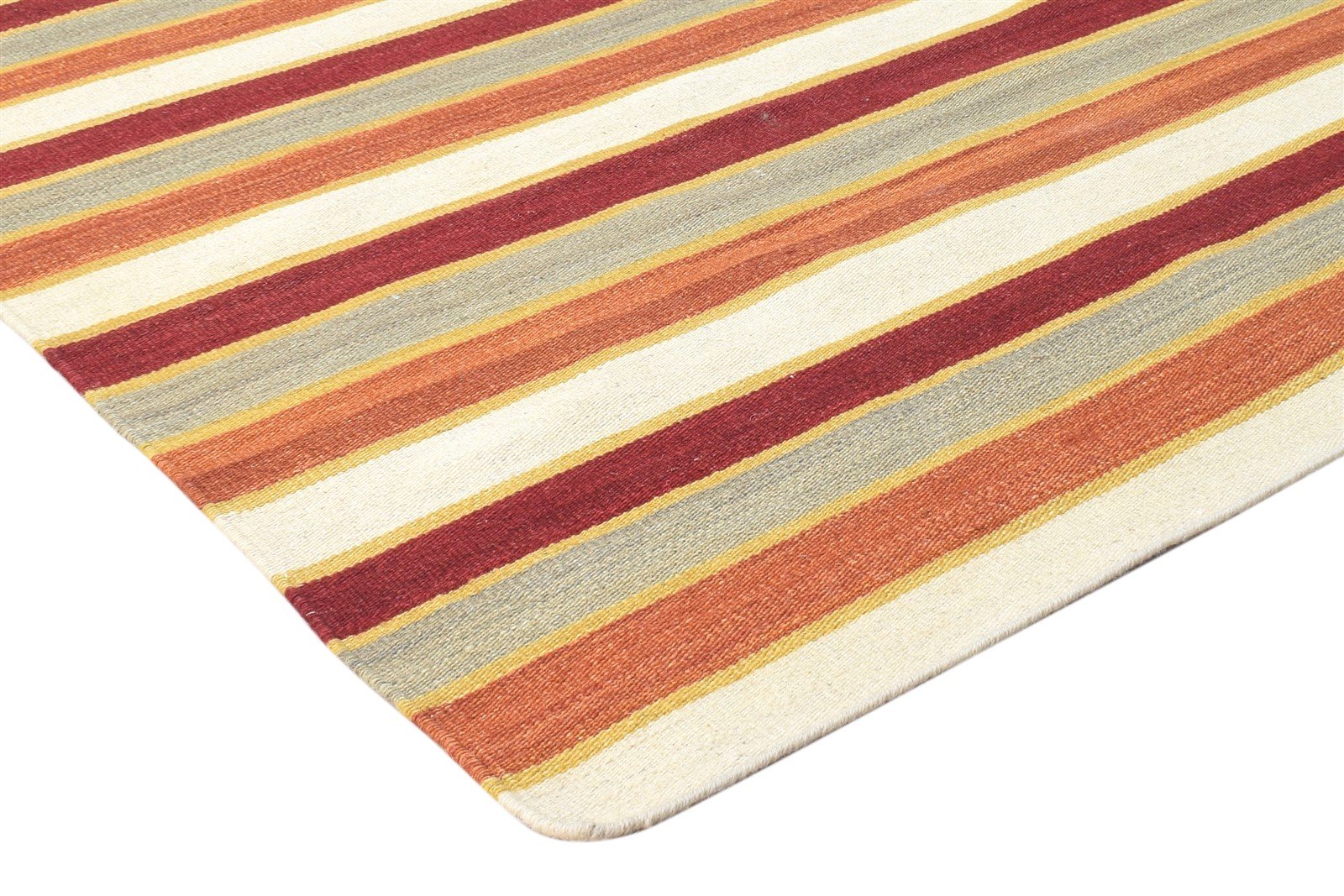 Wool Red Rug 8' X 10' Modern Dhurrie Bohemian Striped Large Carpet 