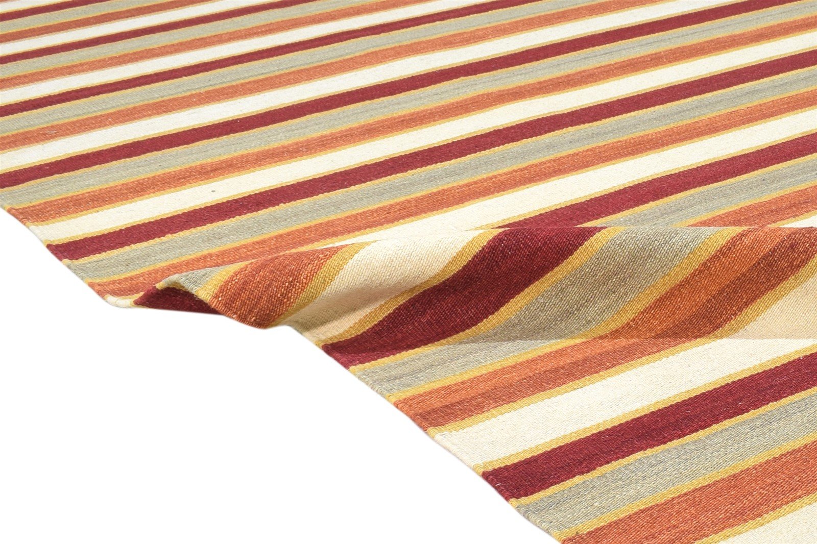 Wool Red Rug 8' X 10' Modern Dhurrie Bohemian Striped Large Carpet 