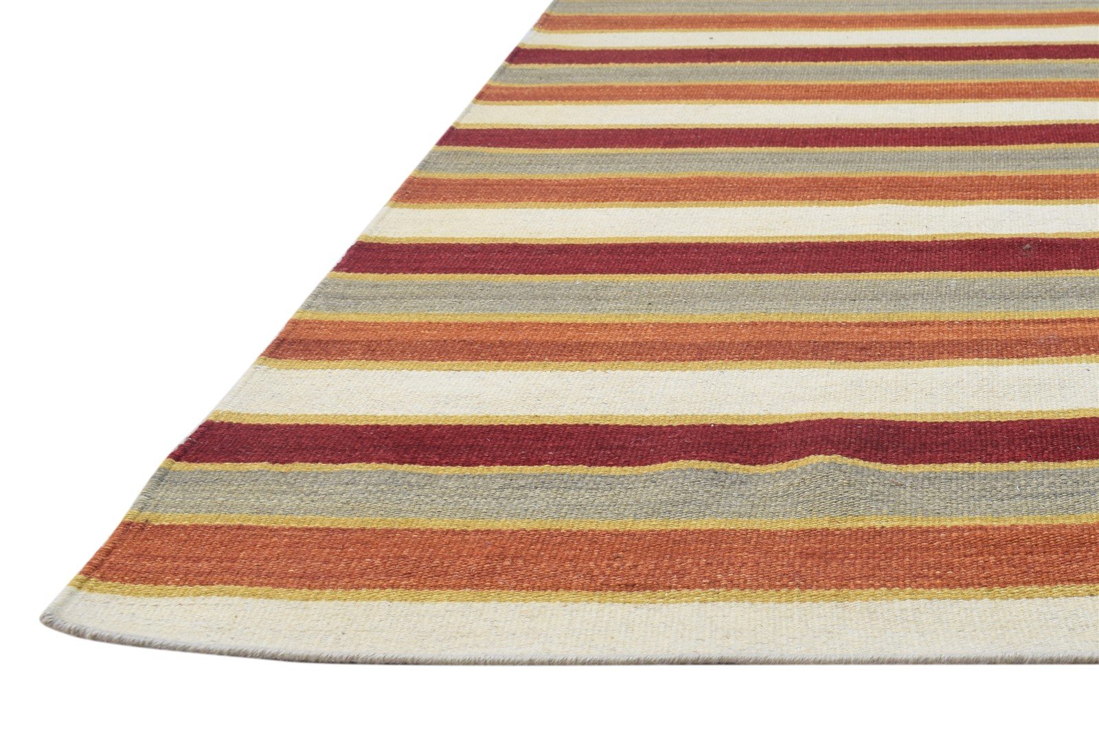 Wool Red Rug 8' X 10' Modern Dhurrie Bohemian Striped Large Carpet 