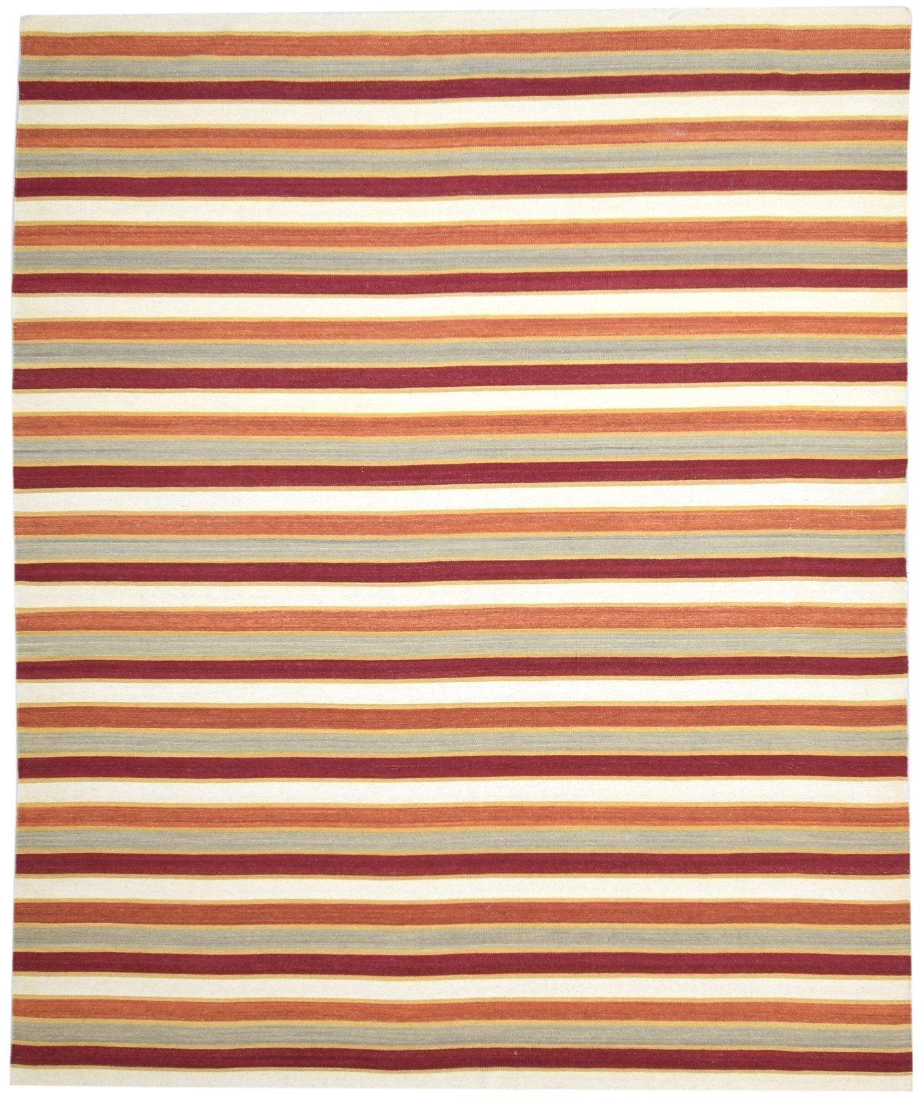 Wool Red Rug 8' X 10' Modern Dhurrie Bohemian Striped Large Carpet 