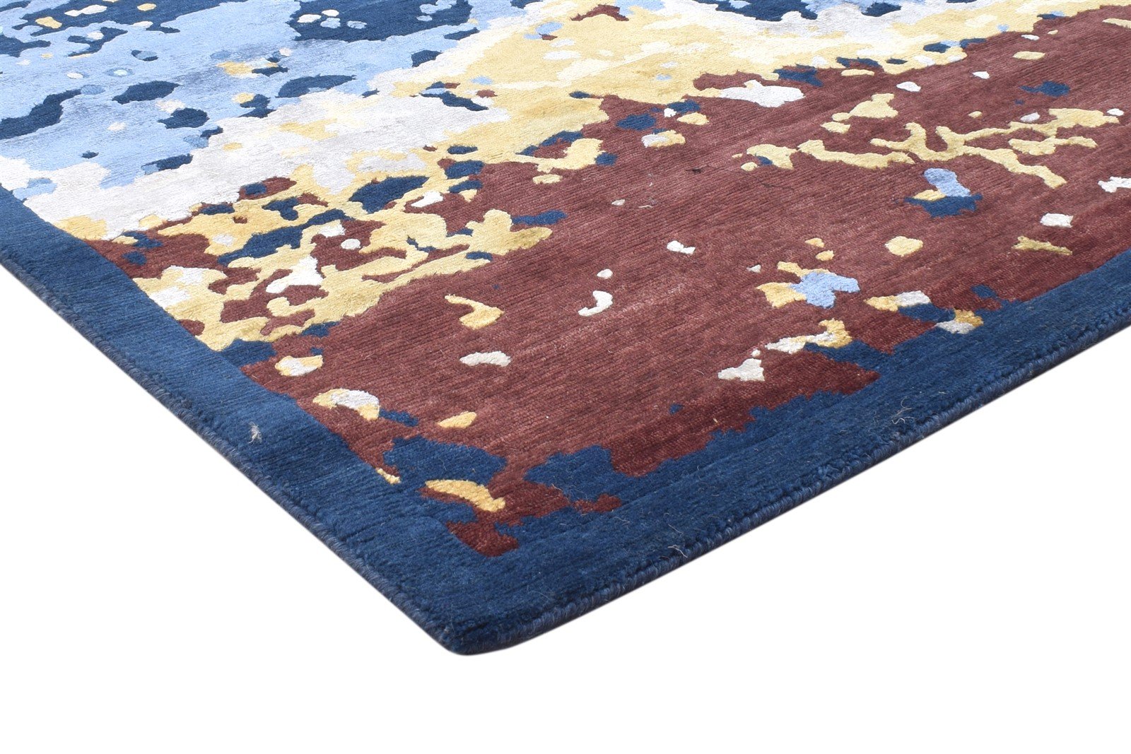 Hand Knotted Blue Wool / Silk Rug 8' X 10' Modern Indian Abstract Large Carpet 