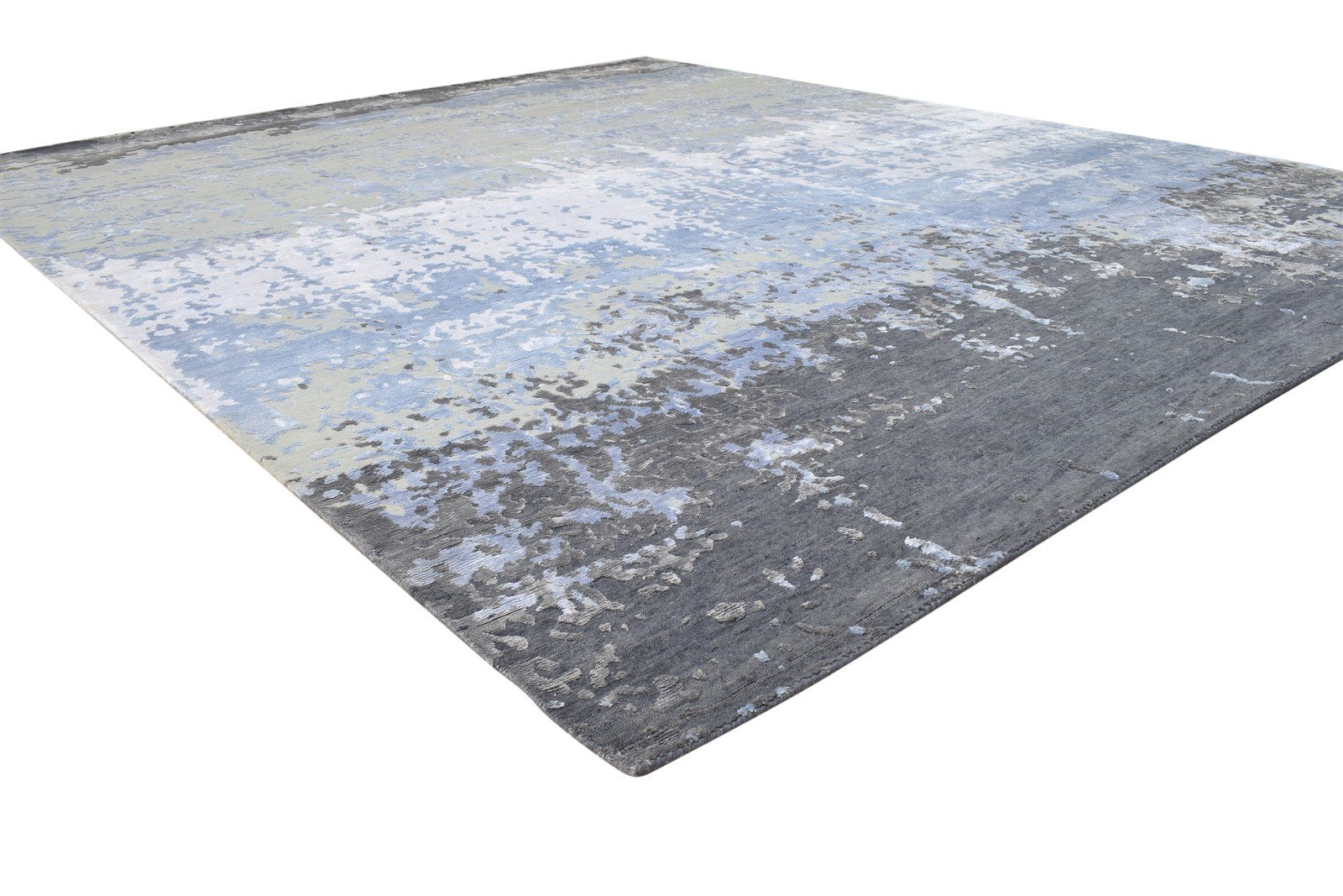 Grey Wool / Silk Rug 8' X 10' Modern Hand Knotted Indian Abstract Large Carpet 