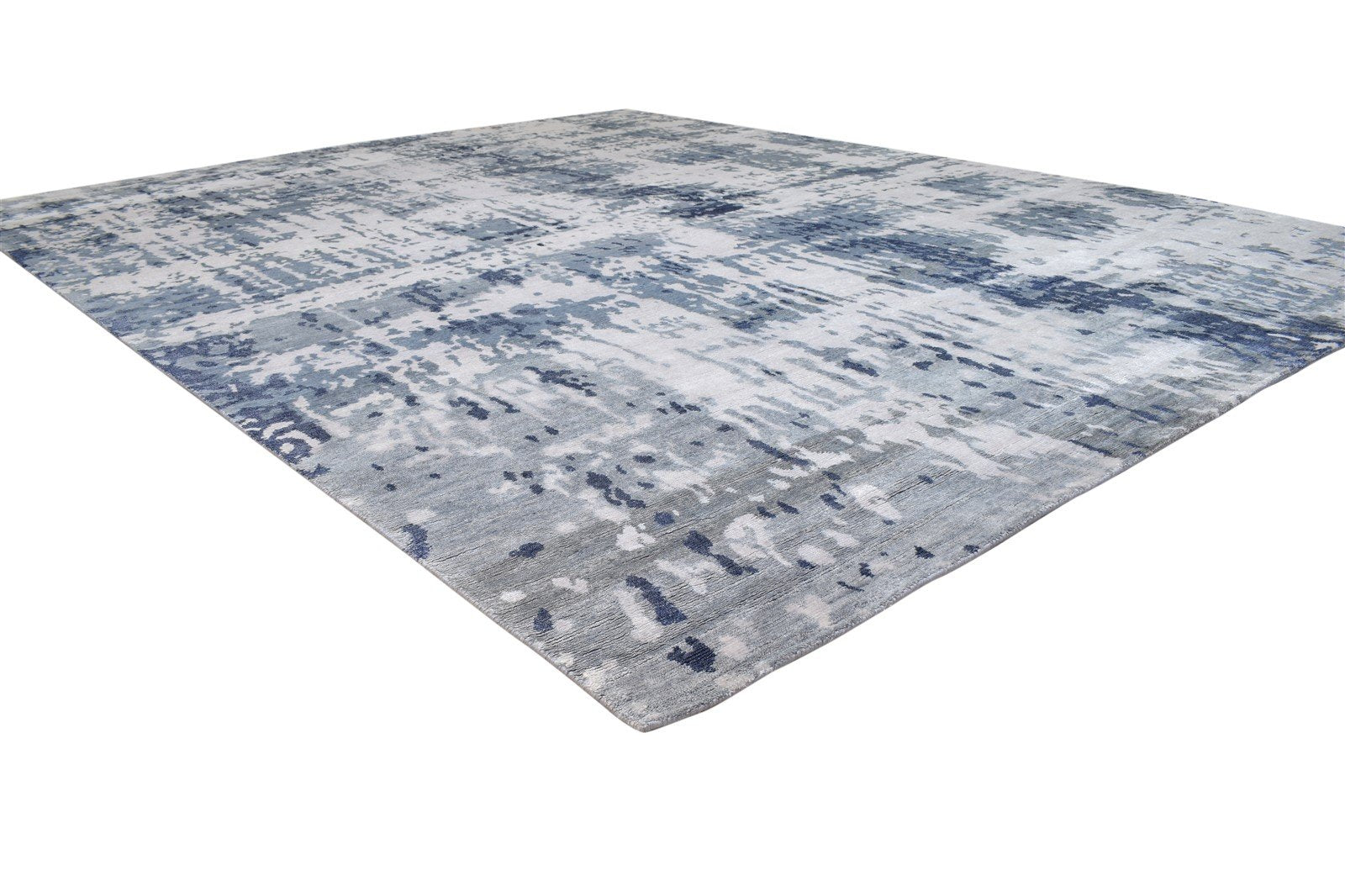 8' X 10' Rug Silk Blue Modern Hand Knotted Indian Abstract Large Carpet 