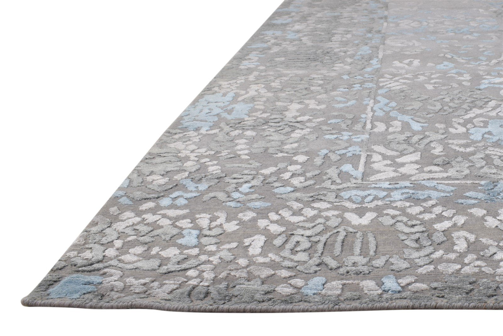 Wool / Silk Grey Rug 8' X 10' Modern Hand Knotted Indian Abstract Large Carpet 