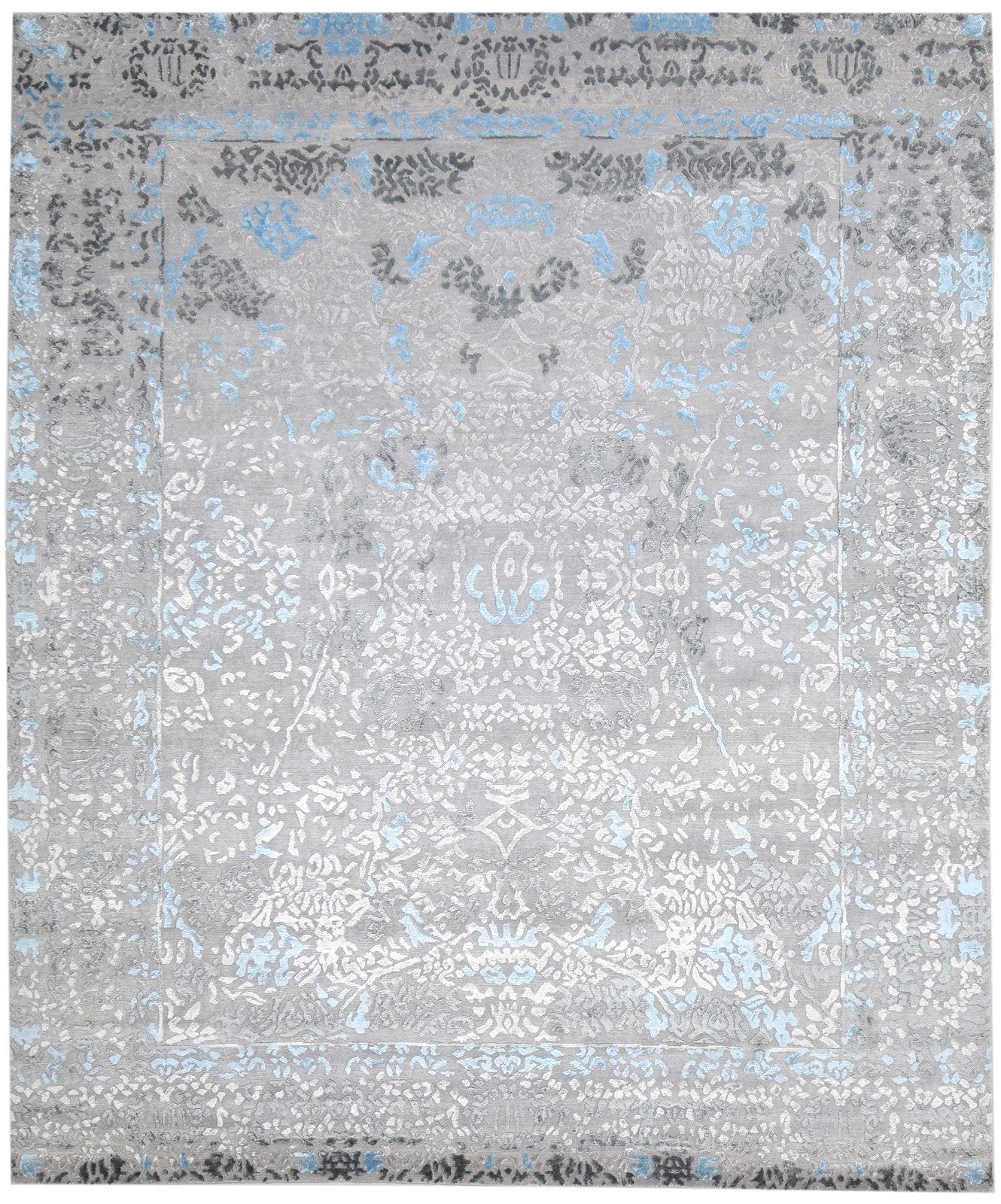 Wool / Silk Grey Rug 8' X 10' Modern Hand Knotted Indian Abstract Large Carpet 