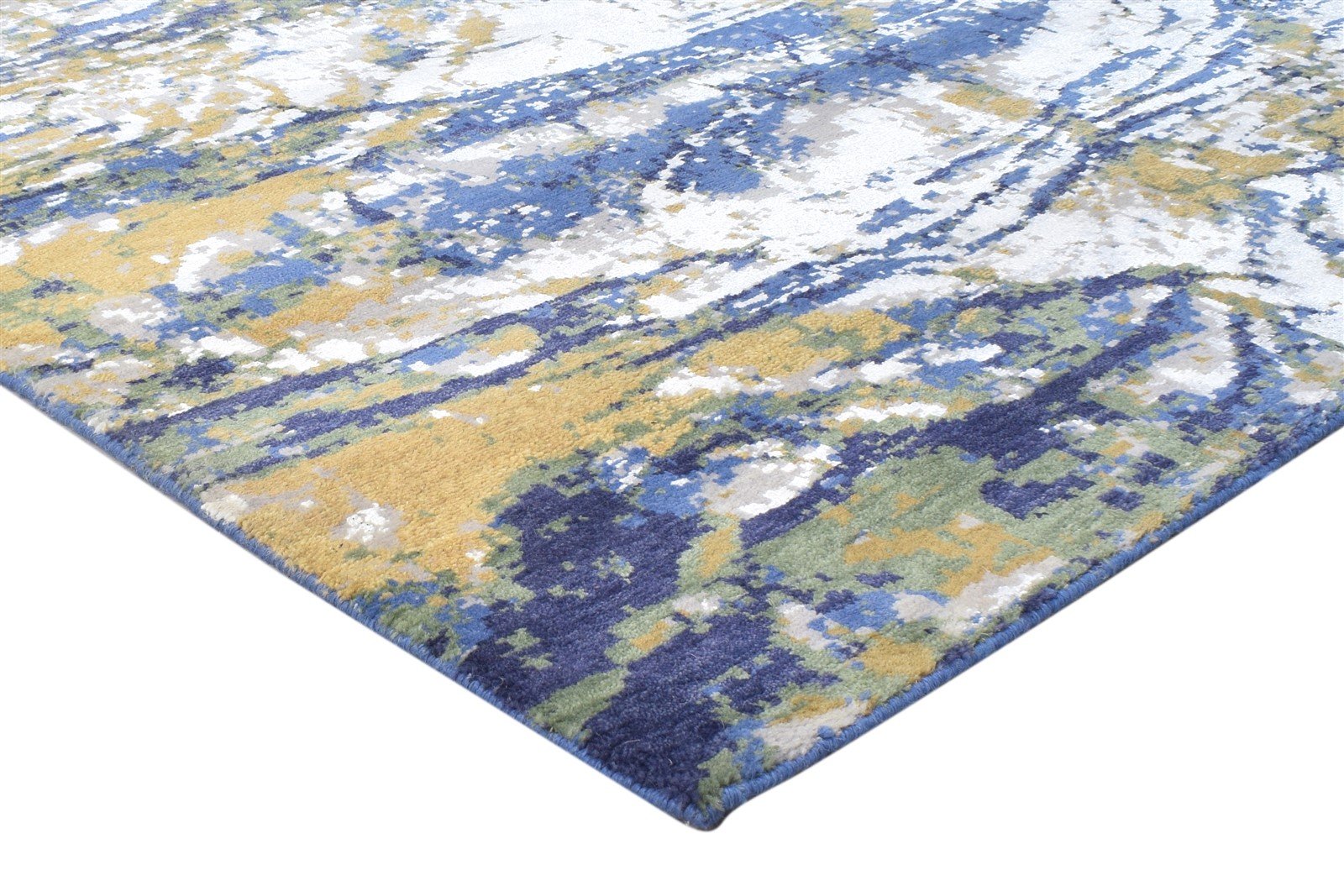 Wool / Silk Blue Rug 8' X 10' Modern Hand Knotted Indian Abstract Large Carpet 