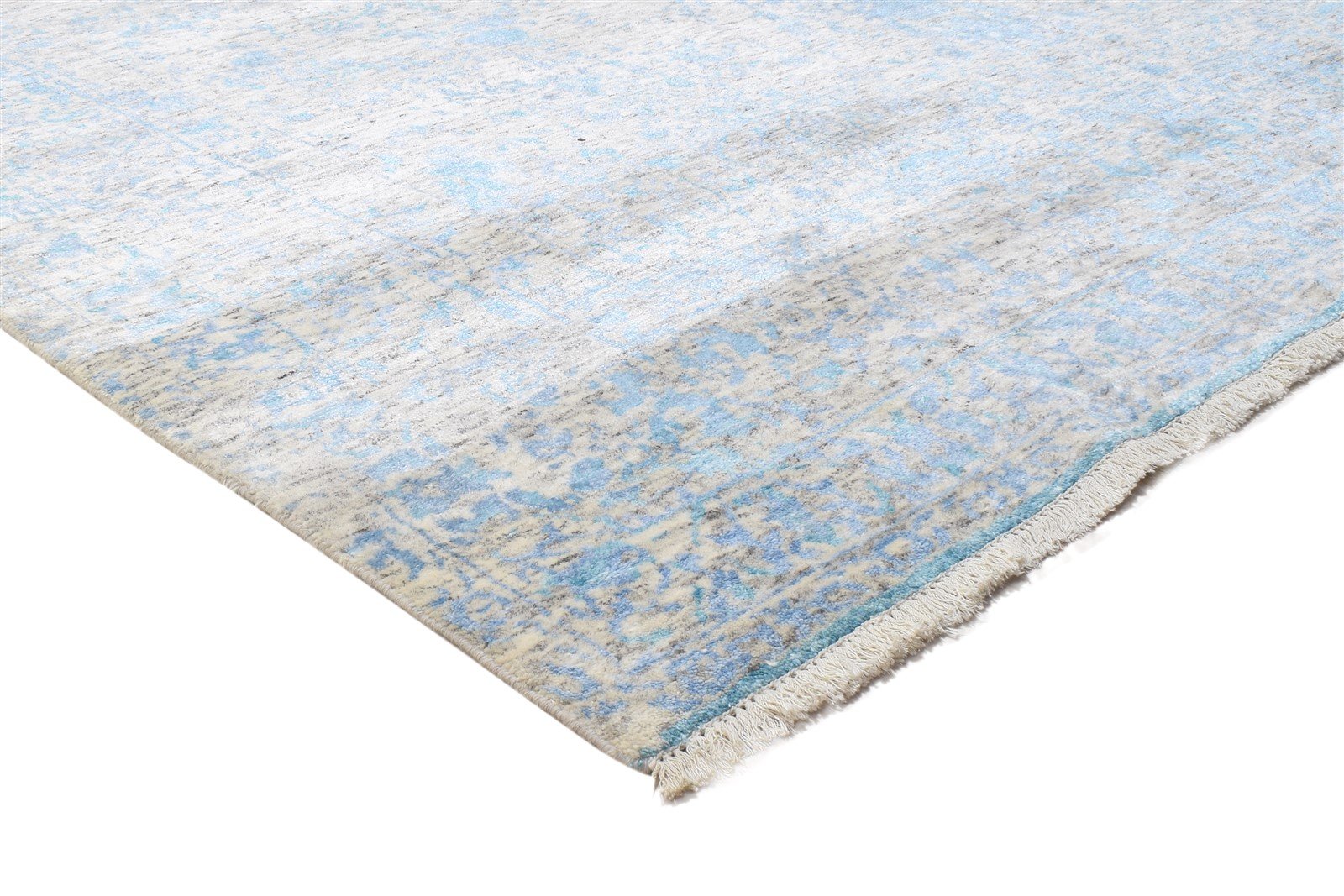 Blue Wool / Silk Rug 9X12 Modern Hand Knotted Scandinavian Abstract Large 