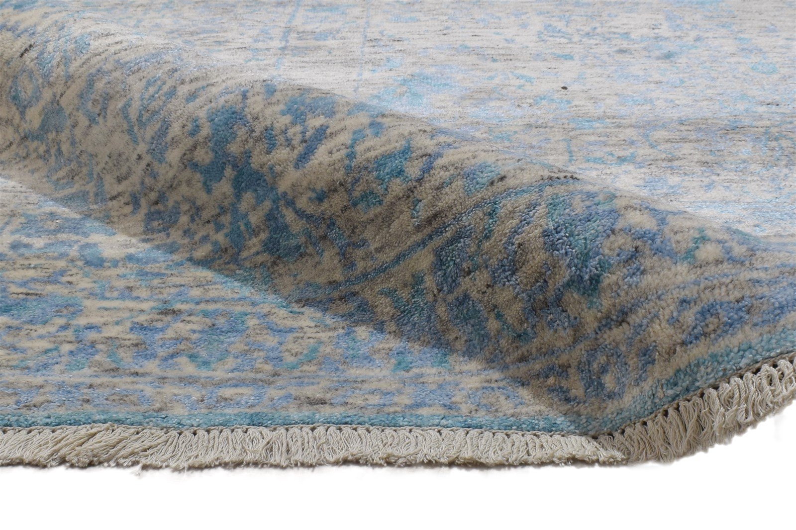 Blue Wool / Silk Rug 9X12 Modern Hand Knotted Scandinavian Abstract Large 