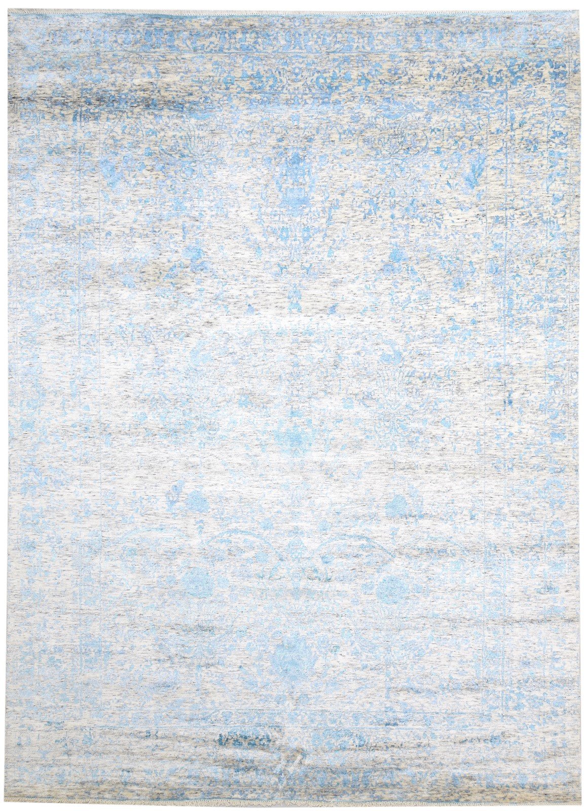 Blue Wool / Silk Rug 9X12 Modern Hand Knotted Scandinavian Abstract Large 