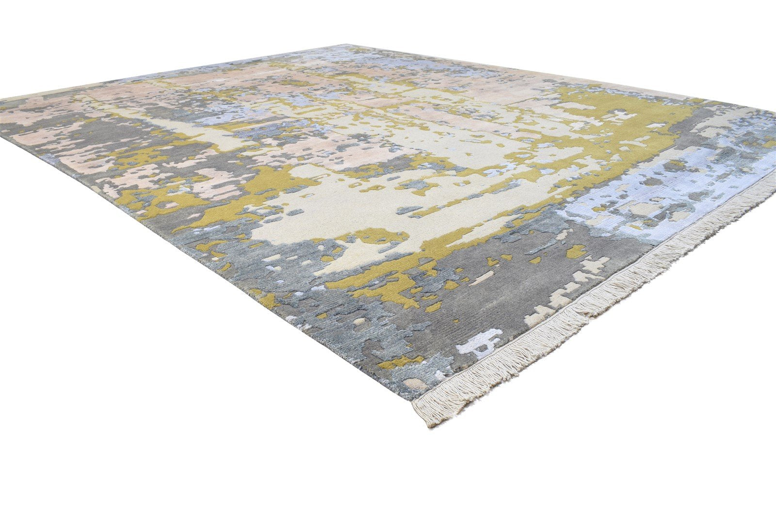 Wool Beige Rug 8' X 10' Modern Hand Knotted Indian Abstract Large Carpet 