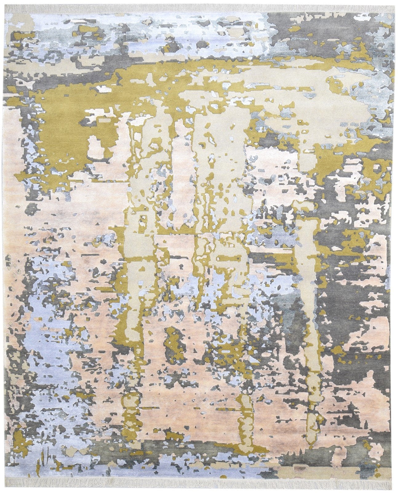 Wool Beige Rug 8' X 10' Modern Hand Knotted Indian Abstract Large Carpet 