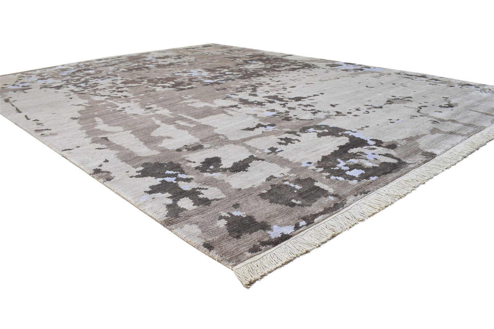 Beige Wool / Silk Rug 8' X 10' Modern Hand Knotted Indian Abstract Large Carpet 