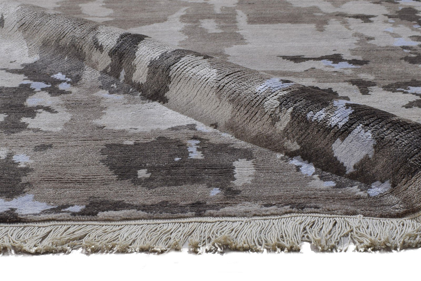 Beige Wool / Silk Rug 8' X 10' Modern Hand Knotted Indian Abstract Large Carpet 