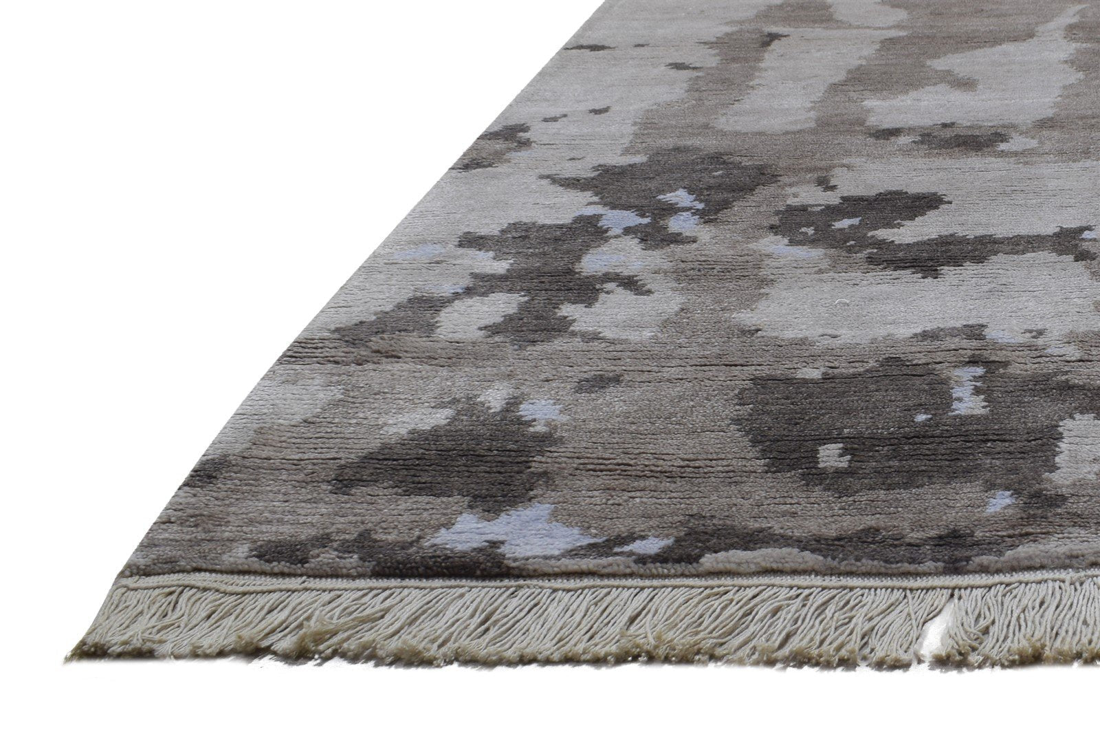 Beige Wool / Silk Rug 8' X 10' Modern Hand Knotted Indian Abstract Large Carpet 