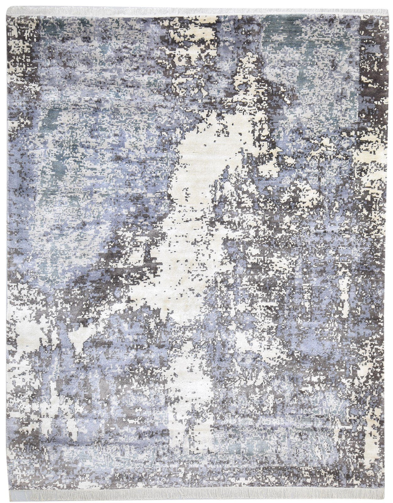 Wool / Silk Blue Rug 8' X 10' Modern Hand Knotted Indian Abstract Large Carpet 