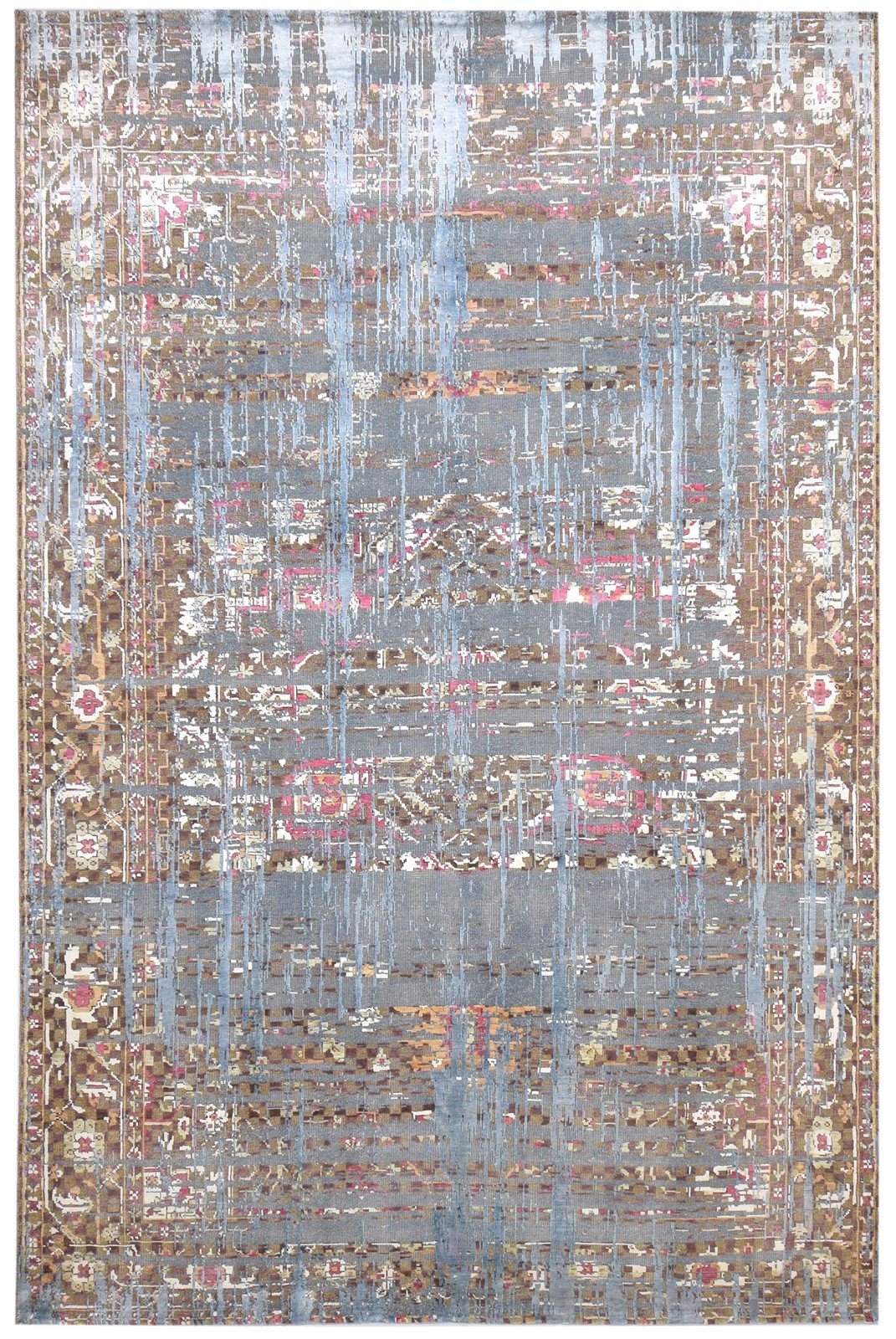 Hand Knotted Blue Wool / Silk Rug 7' X 10' Modern Indian Abstract Large Carpet 