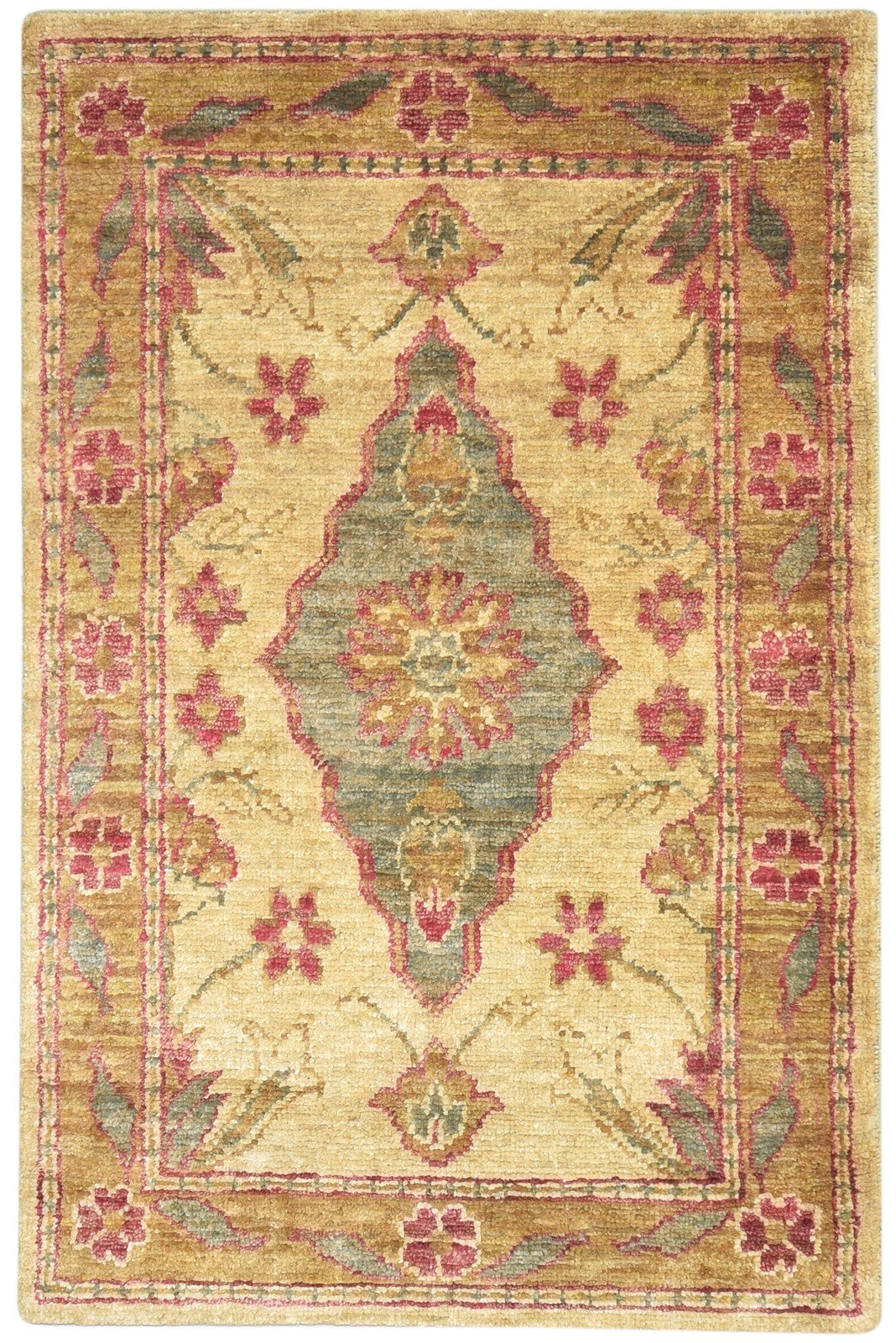 Jute Beige Rug 5X8 Persian Hand Knotted Heriz-Indian Medallion Room Size Carpet 