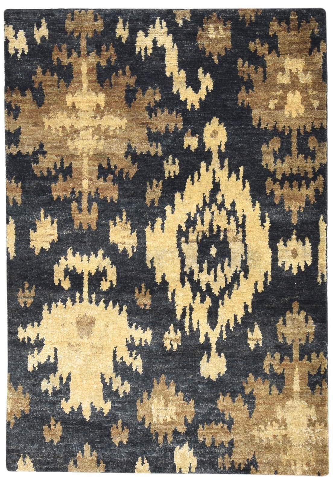 5' X 7' Rug Jute Black Persian Hand Knotted Oriental Ikat Room Size Carpet 