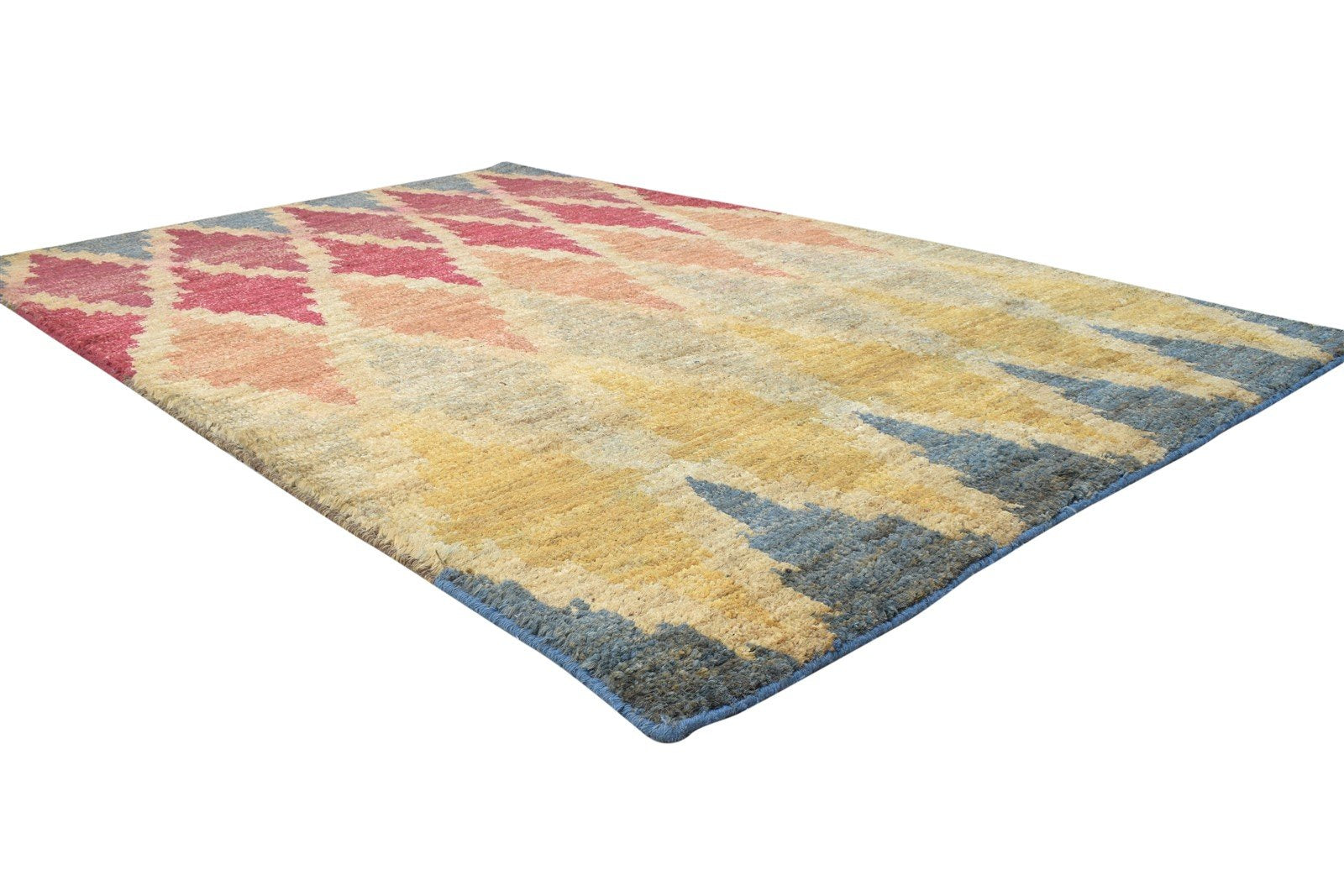 5X8 Rug Jute Multi Color Modern Hand Knotted Bohemian Diamond Room Size Carpet 