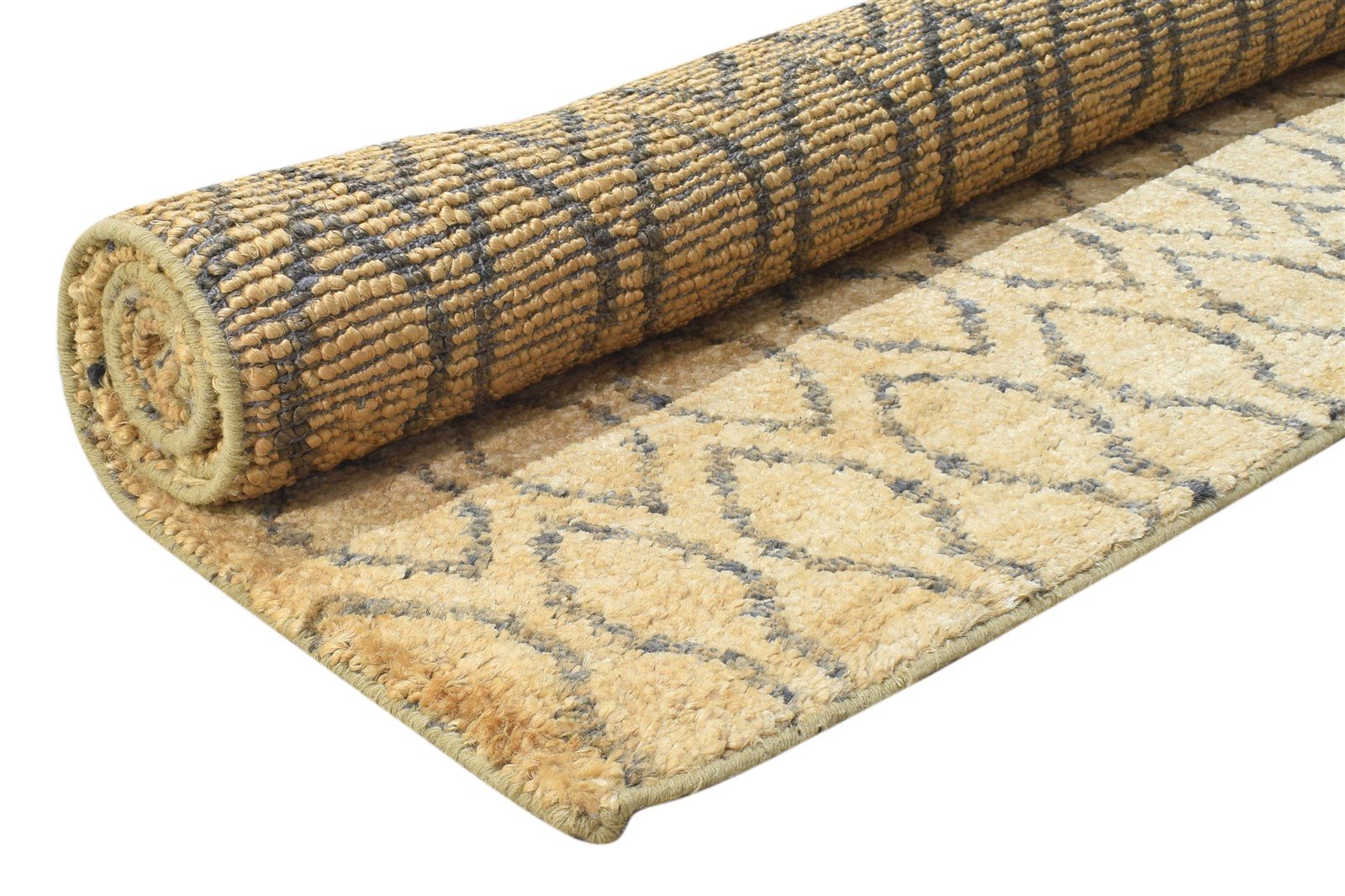 Gold Jute Rug 5X7 Modern Hand Knotted Scandinavian Honeycomb Room Size Carpet 