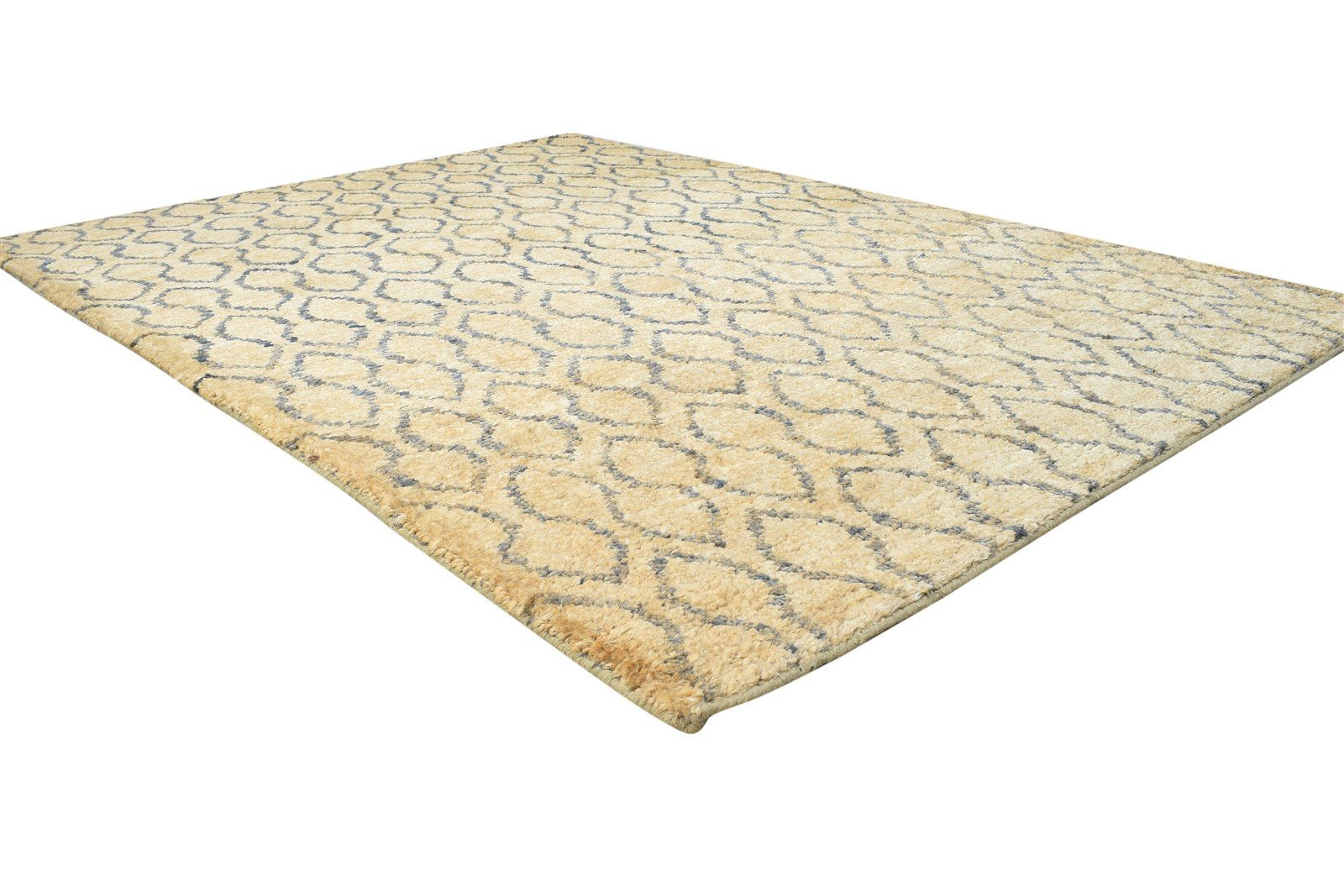 Gold Jute Rug 5X7 Modern Hand Knotted Scandinavian Honeycomb Room Size Carpet 