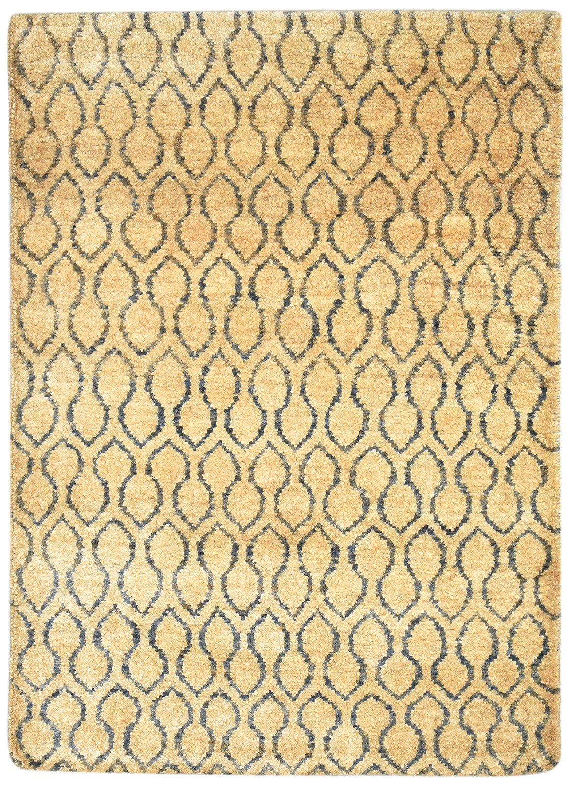 Gold Jute Rug 5X7 Modern Hand Knotted Scandinavian Honeycomb Room Size Carpet 