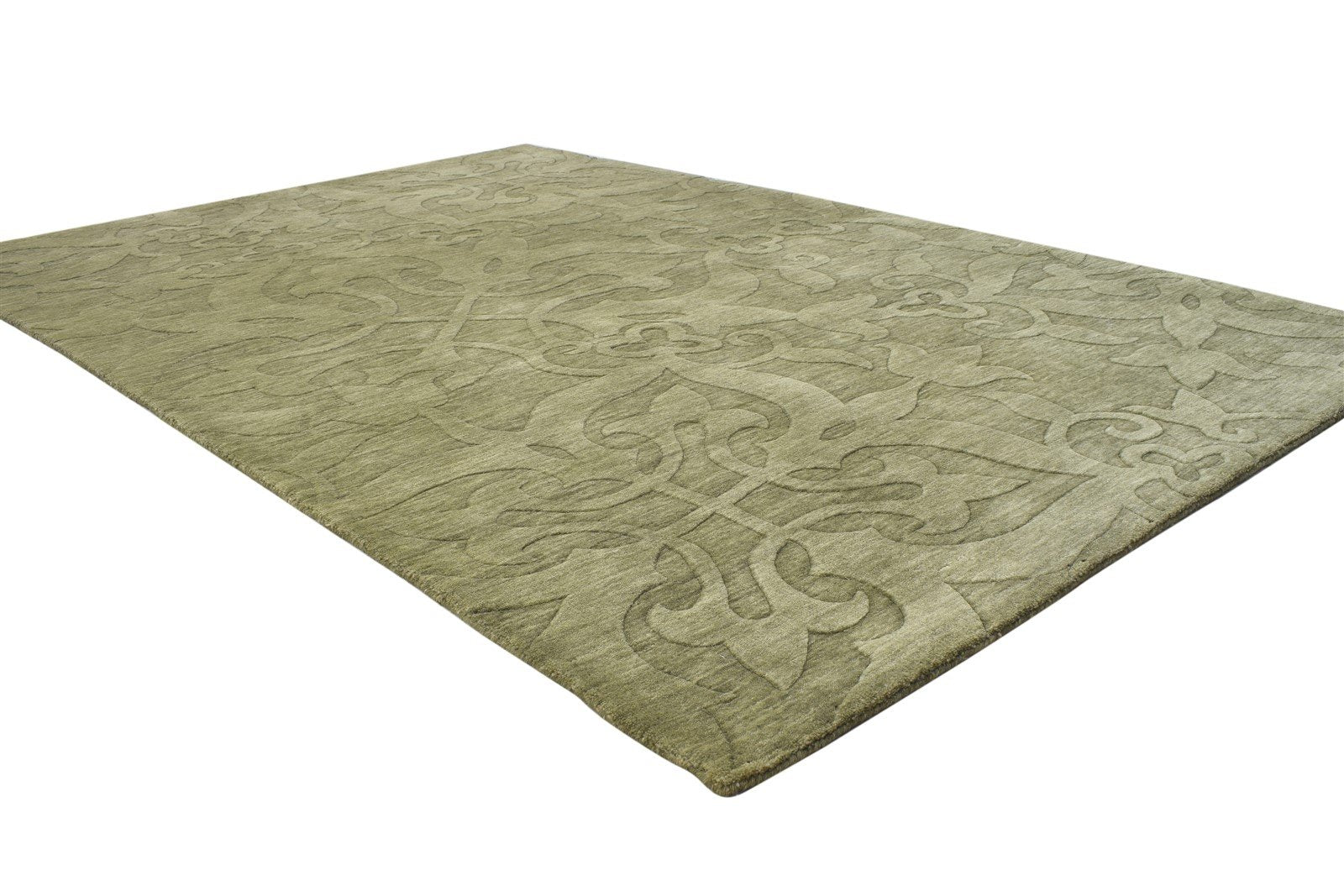 Wool Green Rug 5' X 8' Modern Handloom French Floral Room Size Carpet 