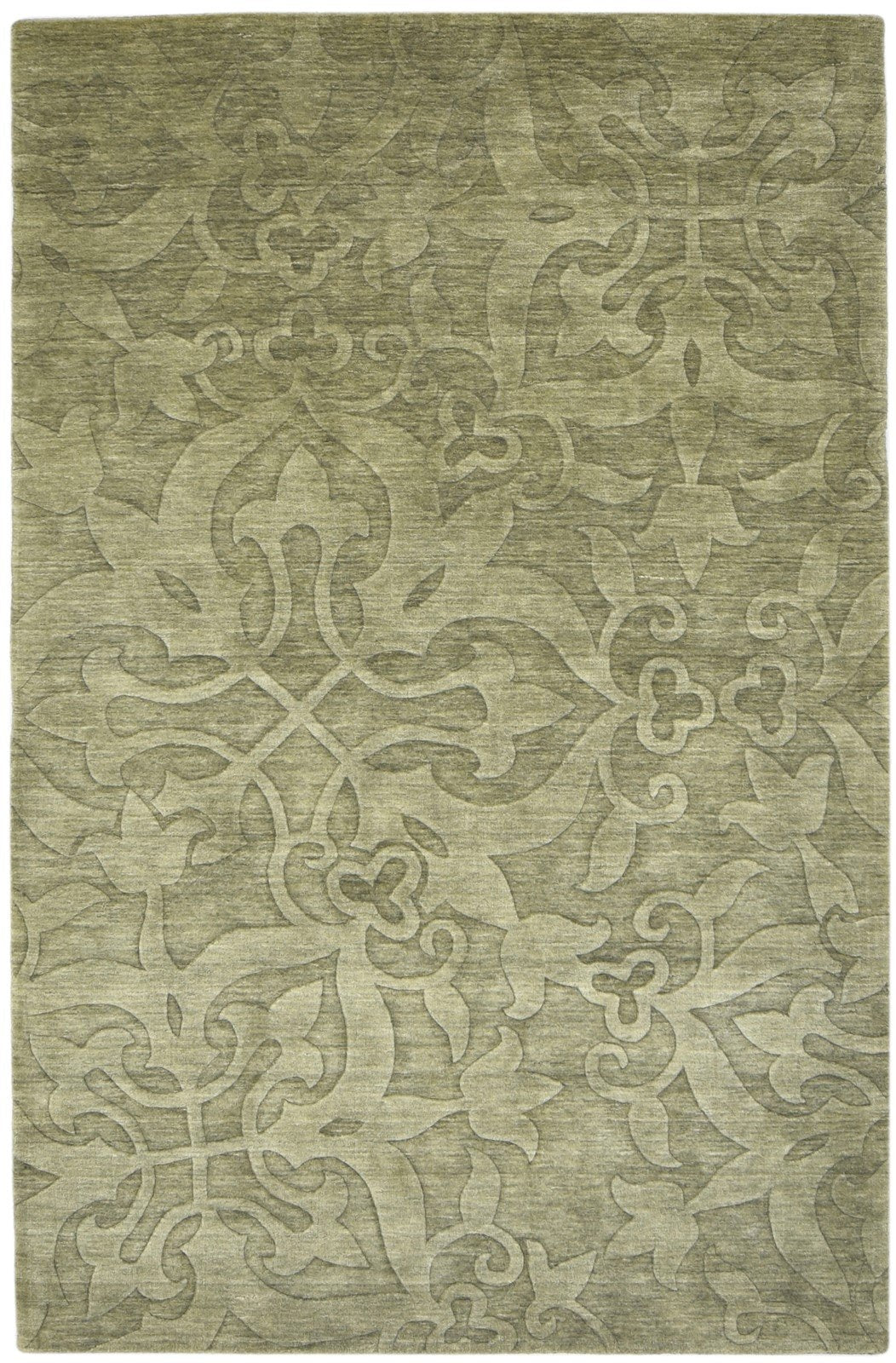 Wool Green Rug 5' X 8' Modern Handloom French Floral Room Size Carpet 