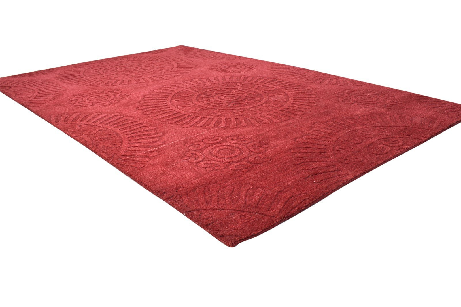 Red Wool Rug 5' X 8' Modern Handloom Moroccan Suzani Room Size Carpet 