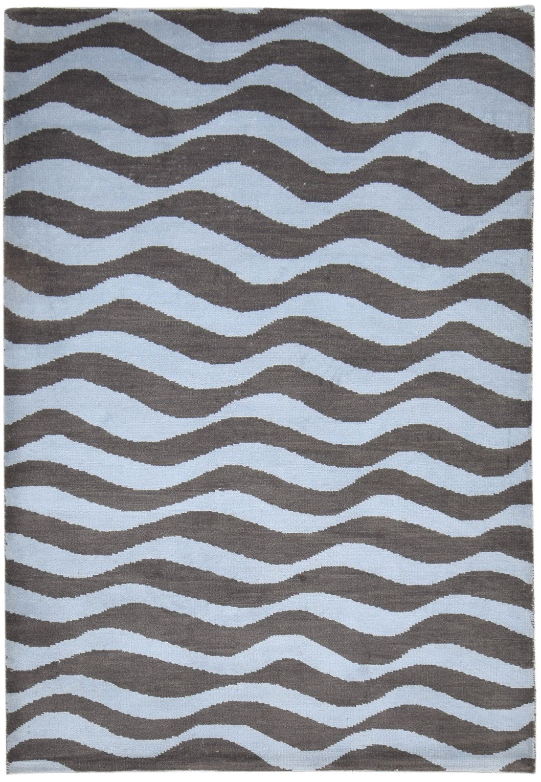 Wool Blue Rug 5' X 7' Modern Hand Knotted Scandinavian Swirls Room Size Carpet 