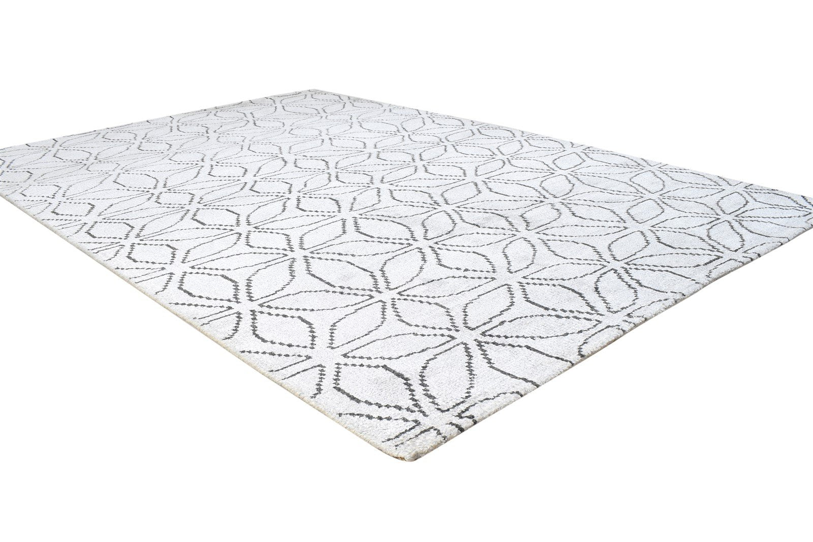 Hand Knotted Grey Silk Rug 5' X 7' Modern Scandinavian Trellis Room Size Carpet 