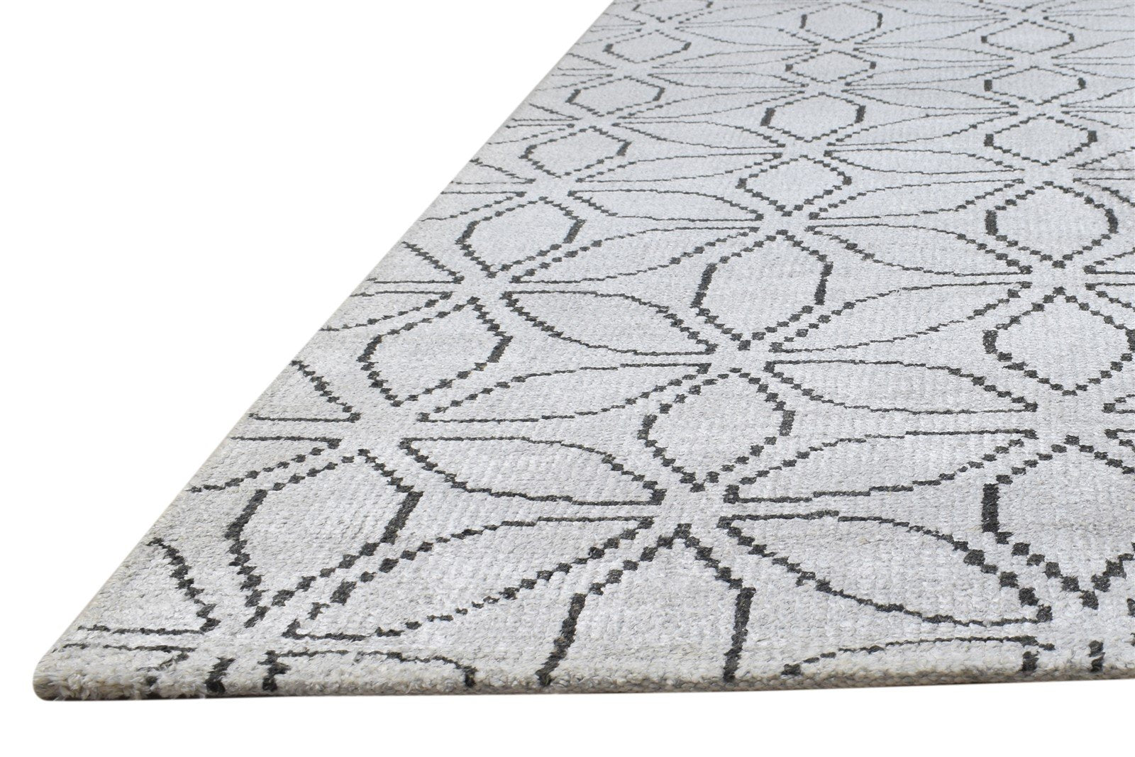 Hand Knotted Grey Silk Rug 5' X 7' Modern Scandinavian Trellis Room Size Carpet 