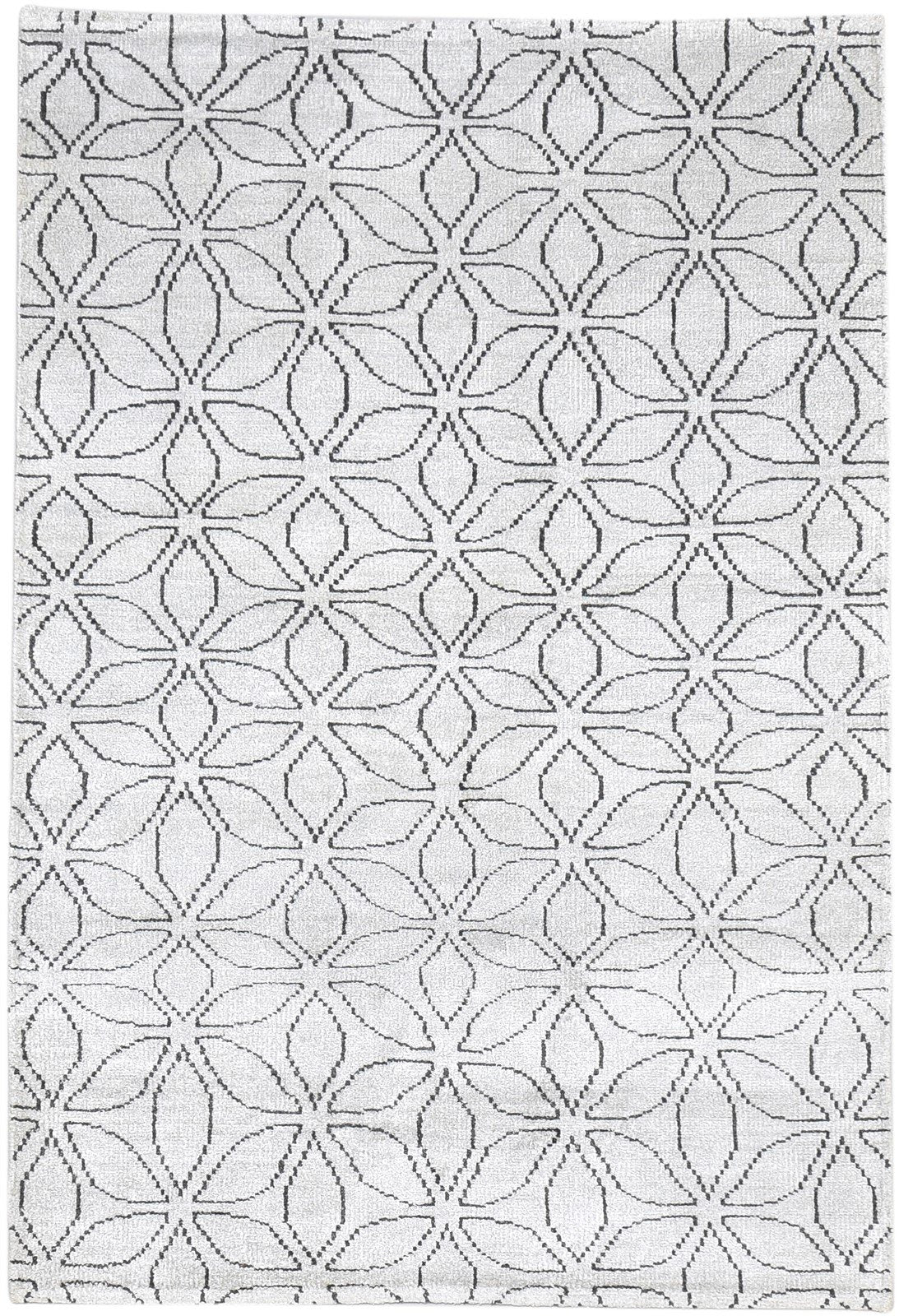 Hand Knotted Grey Silk Rug 5' X 7' Modern Scandinavian Trellis Room Size Carpet 