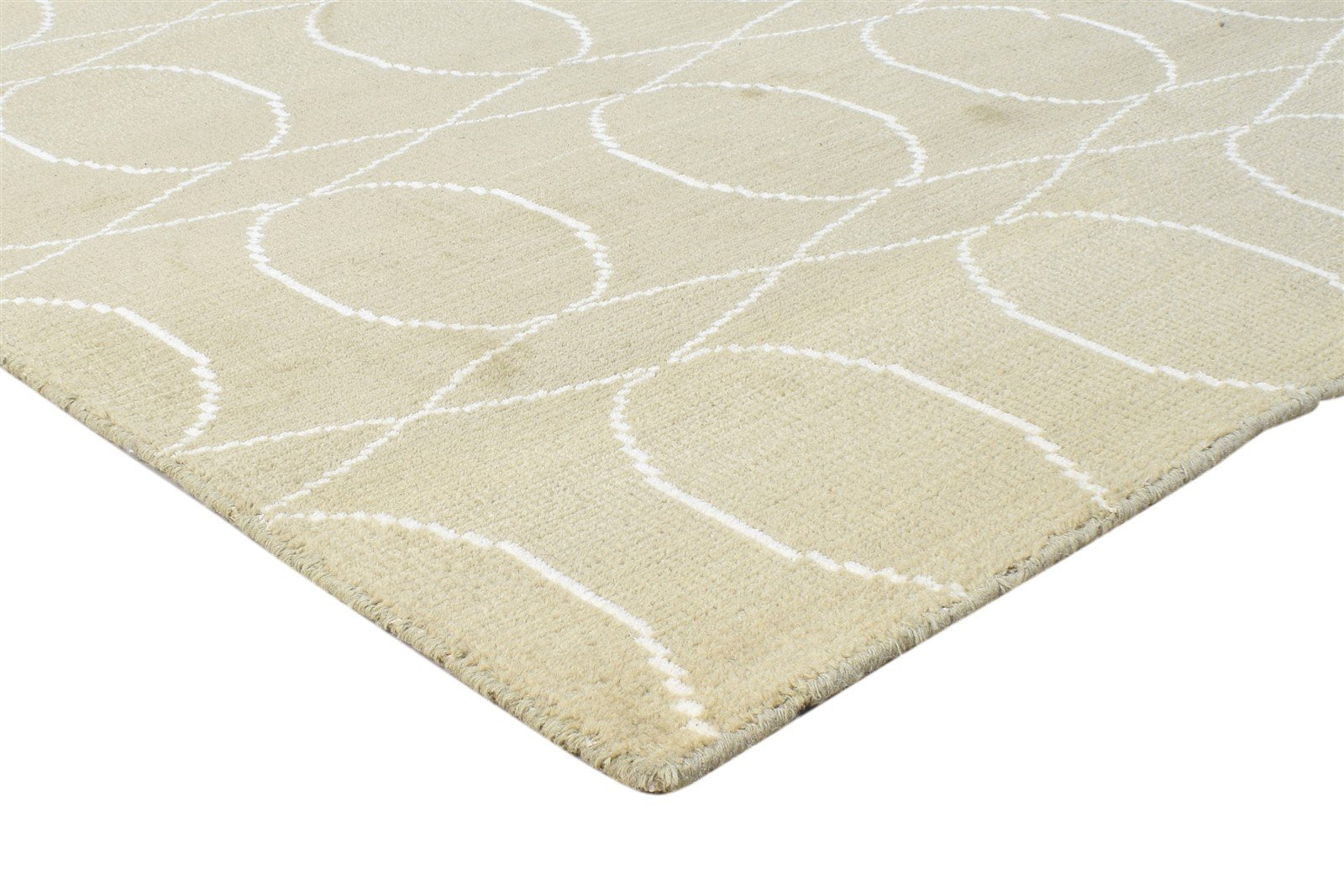 Beige Wool Rug 5' X 7' Modern Hand Knotted Scandinavian Trellis Room Size Carpet 