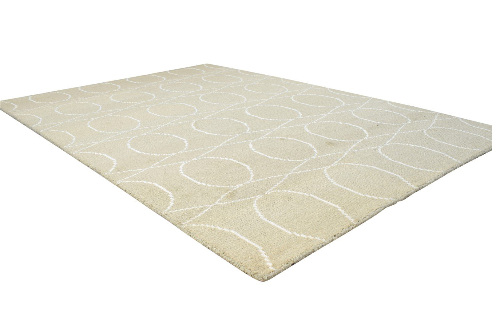 Beige Wool Rug 5' X 7' Modern Hand Knotted Scandinavian Trellis Room Size Carpet 