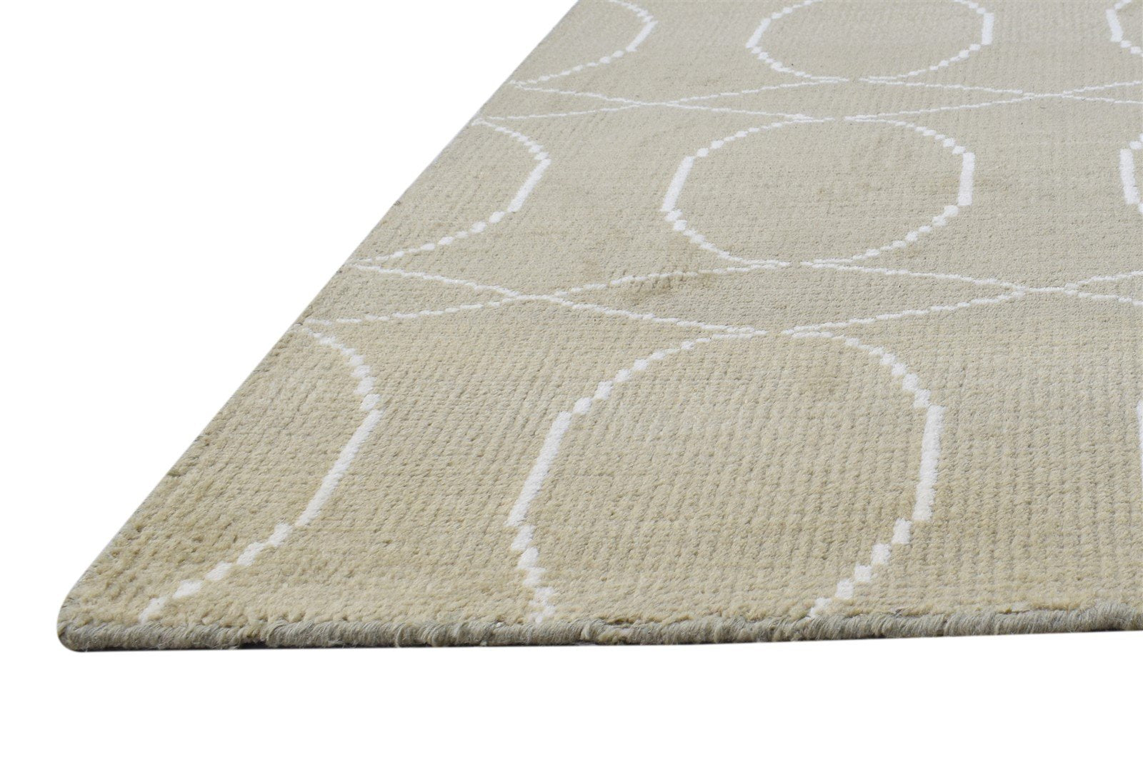 Beige Wool Rug 5' X 7' Modern Hand Knotted Scandinavian Trellis Room Size Carpet 