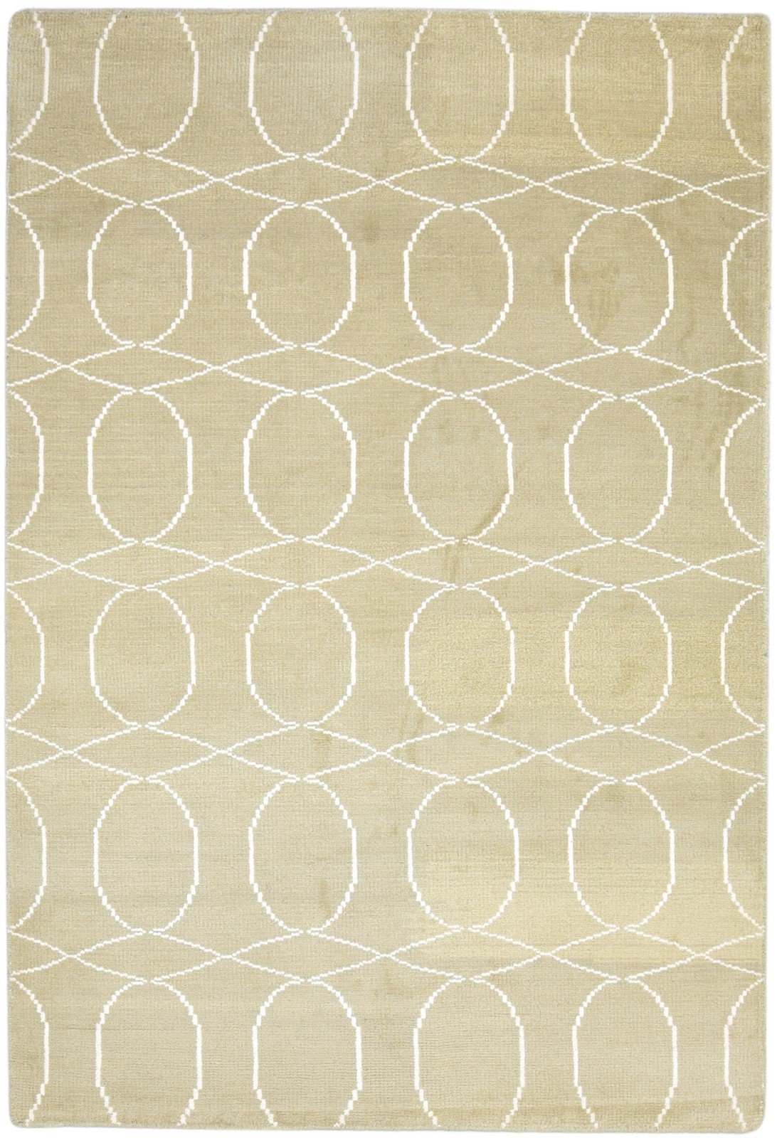 Beige Wool Rug 5' X 7' Modern Hand Knotted Scandinavian Trellis Room Size Carpet 