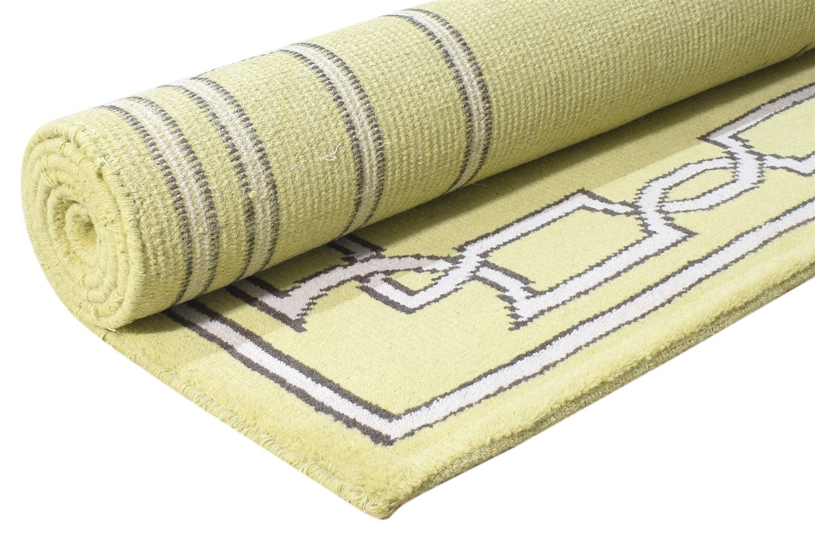 5X7 Rug Wool Green Modern Hand Knotted Scandinavian Bordered Room Size Carpet 